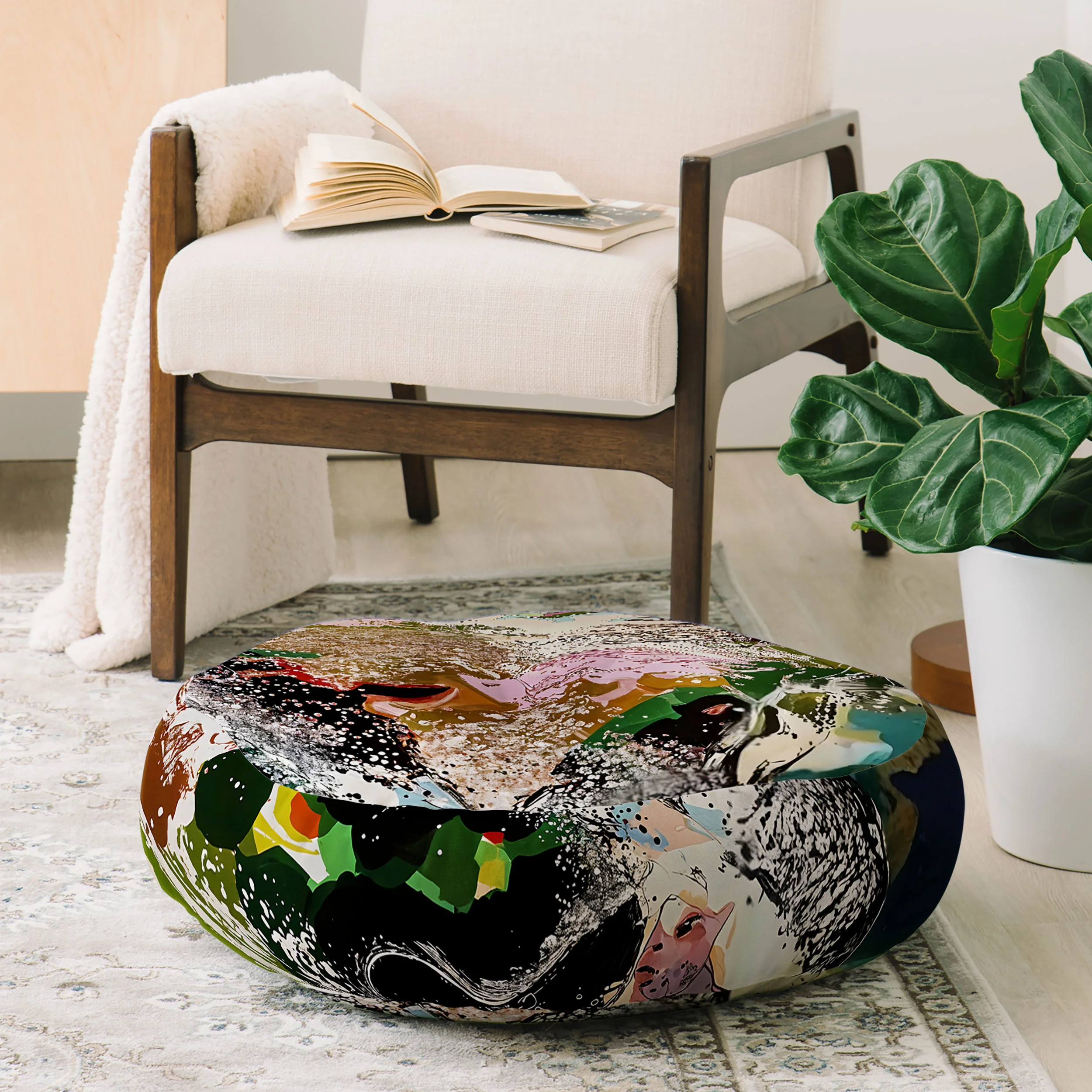 83 Oranges Echoes Beneath the Surface Floor Pillow Round - Image 2
