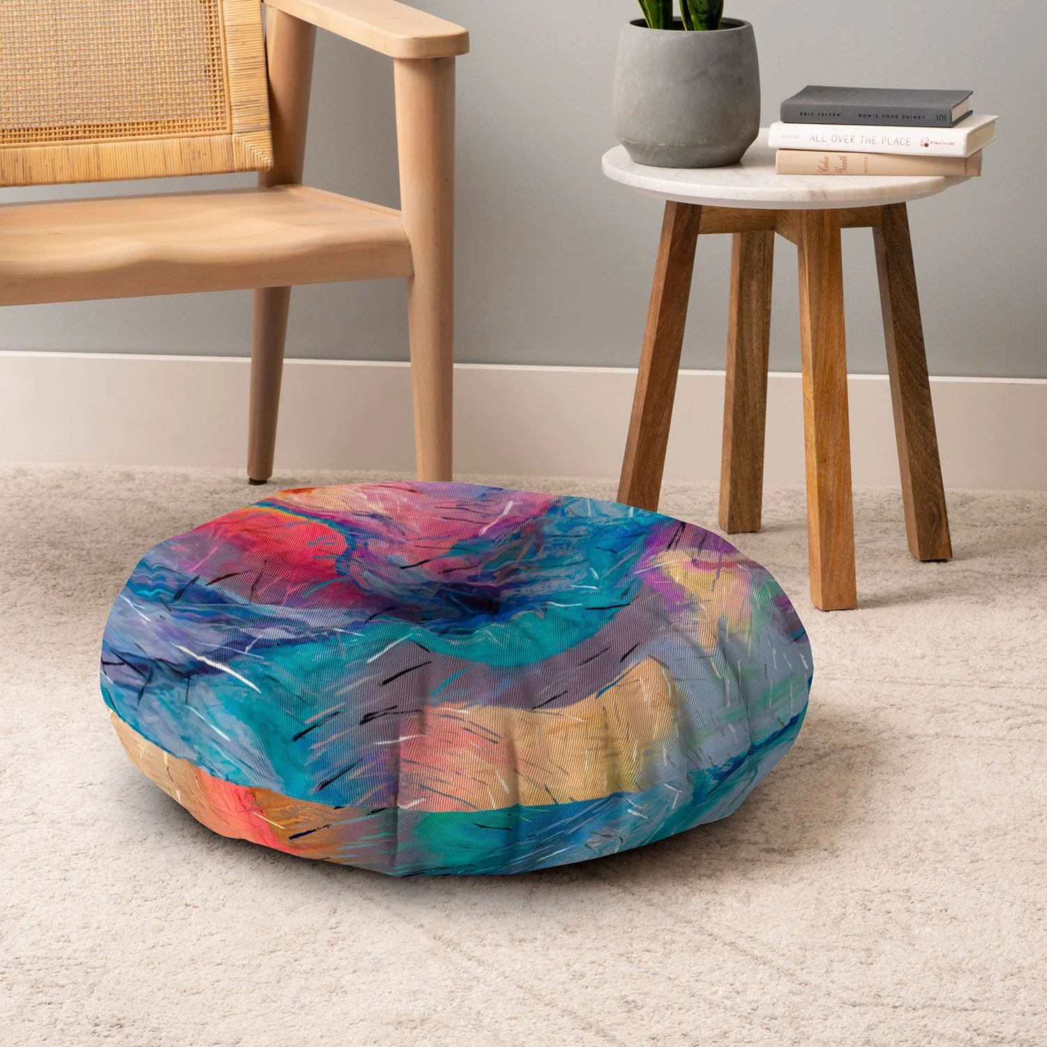 83 Oranges Soul Driven Abstraction Floor Pillow Round - Image 6