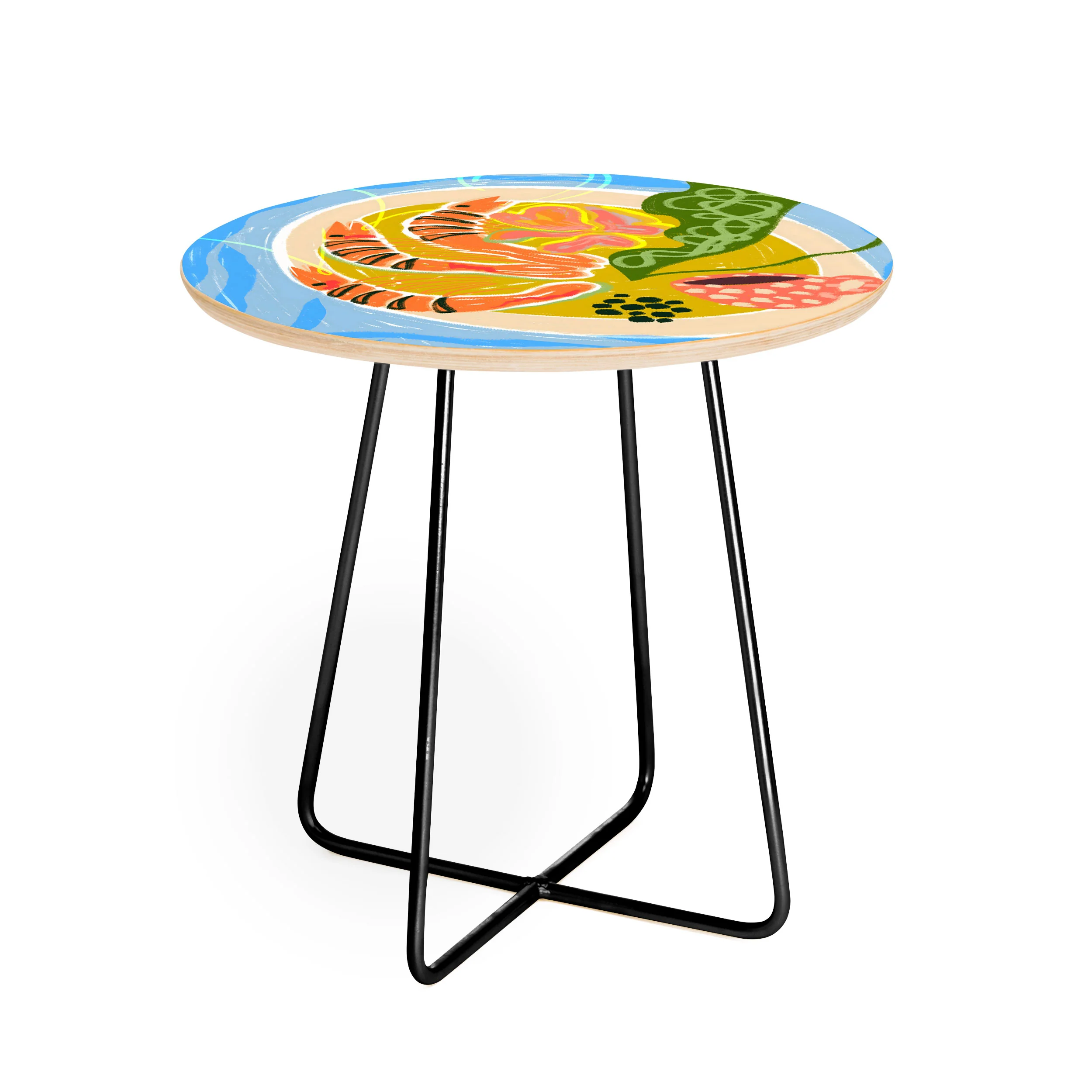 83 Oranges Tiger Prawns Shrimp Round Side Table - Image 2