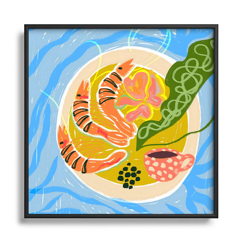 83 Oranges Tiger Prawns Shrimp Square Metal Framed Art Print - Image 9