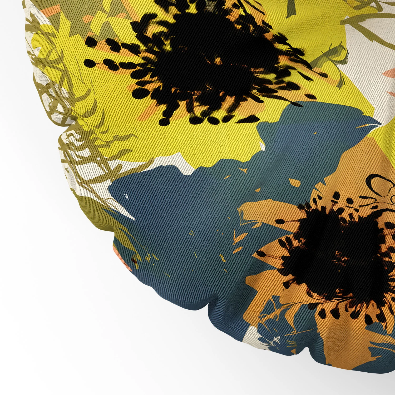 83 Oranges Yellow Ochre Florals Floor Pillow Round - Image 5
