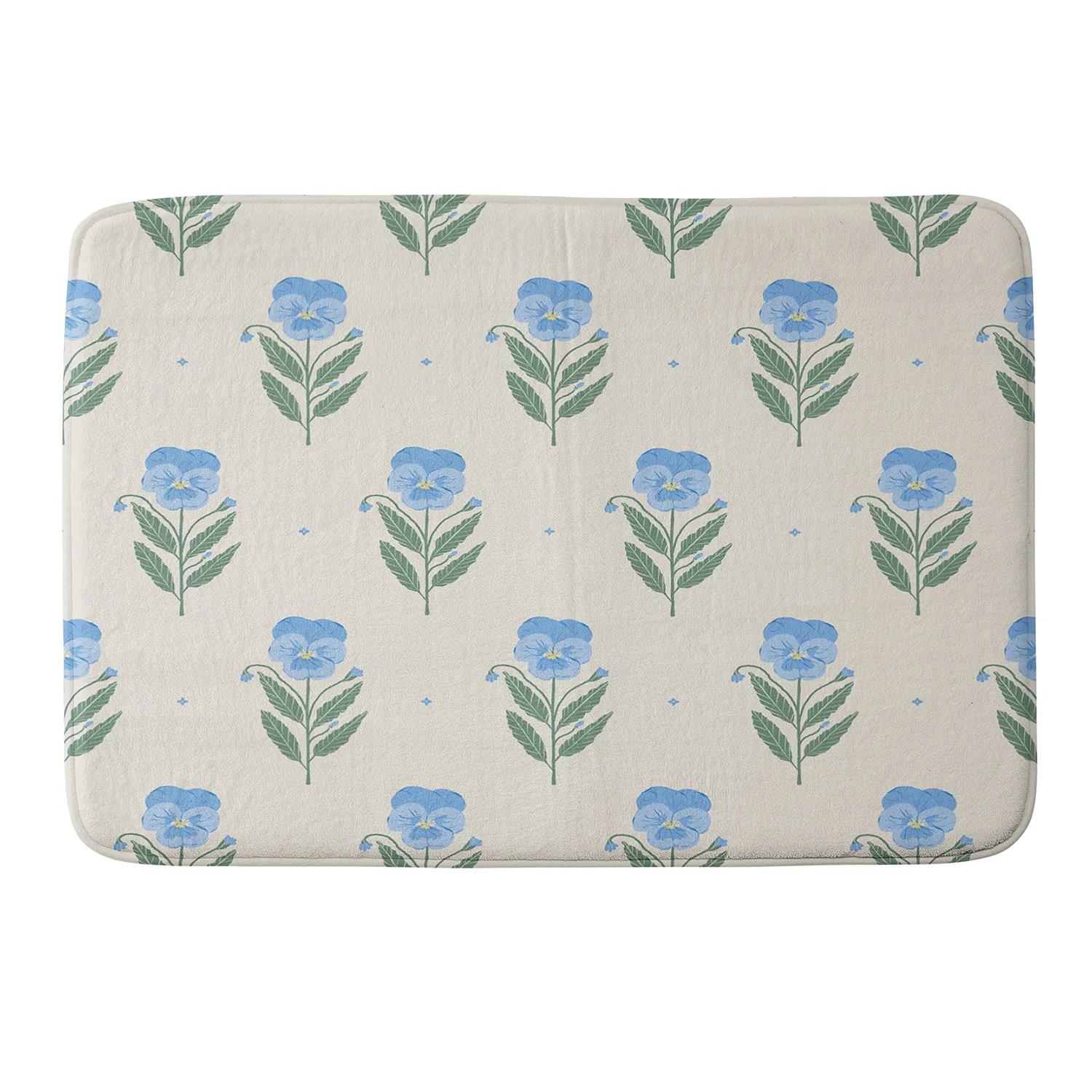 Agnes 91 Blue Pansy Floral Repeat Memory Foam Bath Mat