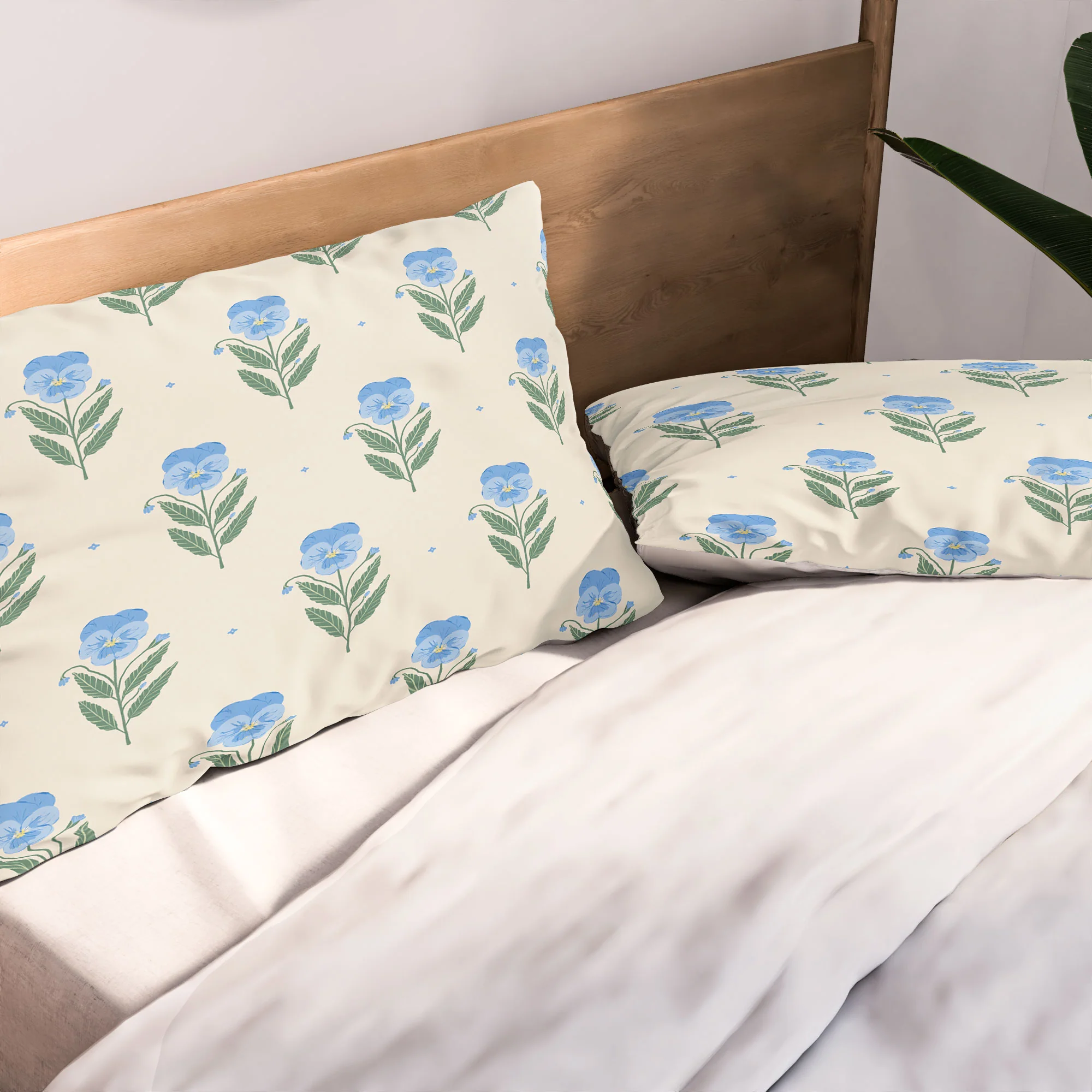 Agnes 91 Blue Pansy Floral Repeat Pillow Shams - Image 5