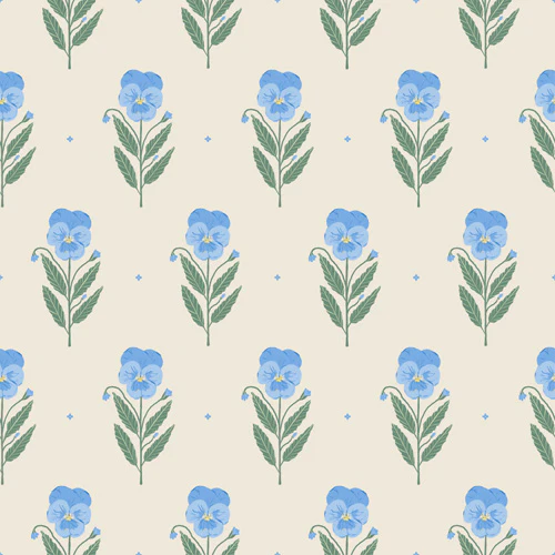Agnes 91 Blue Pansy Floral Repeat Shower Curtain - Image 3