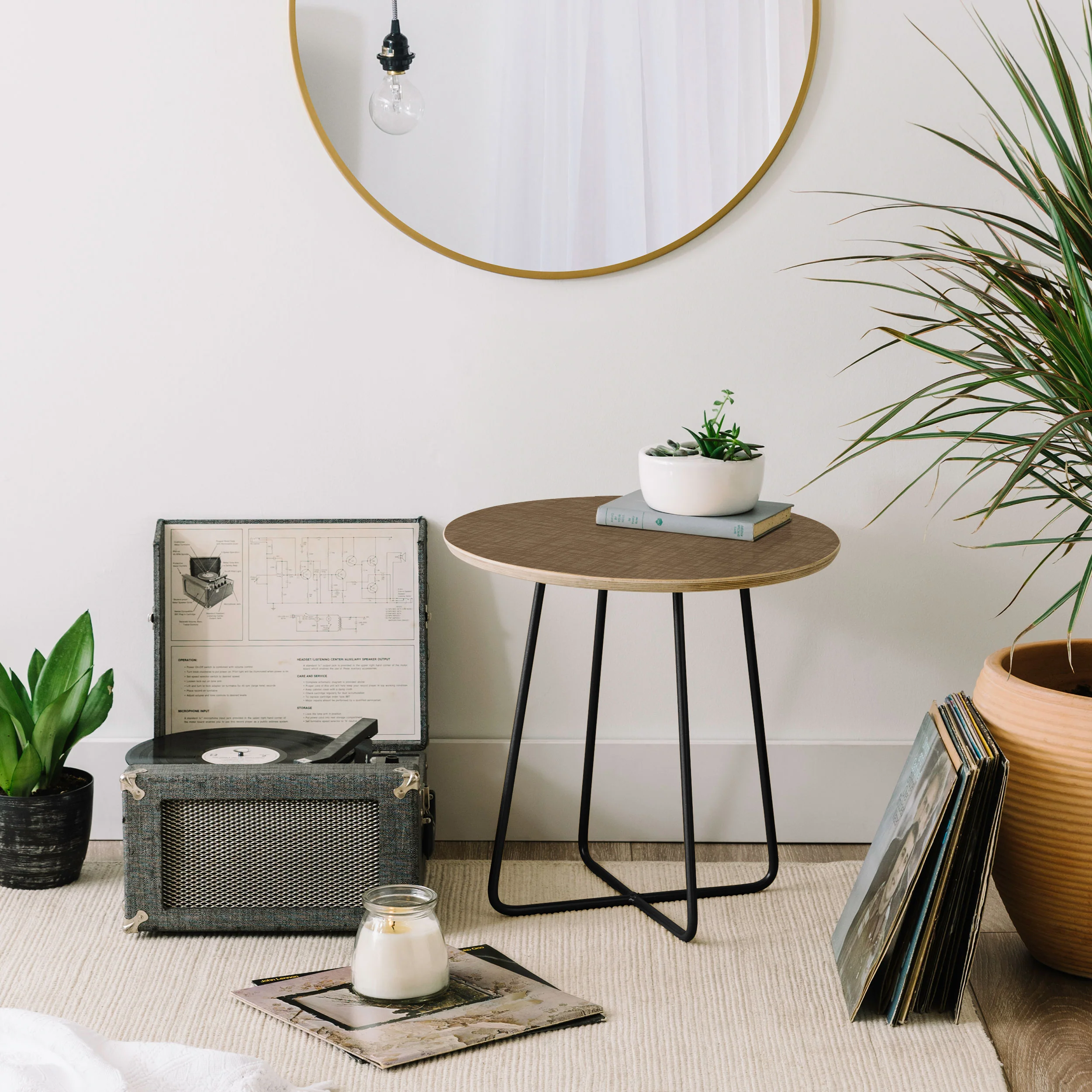 Avenie Cozy Linen Effect In Coffee Round Side Table - Image 8