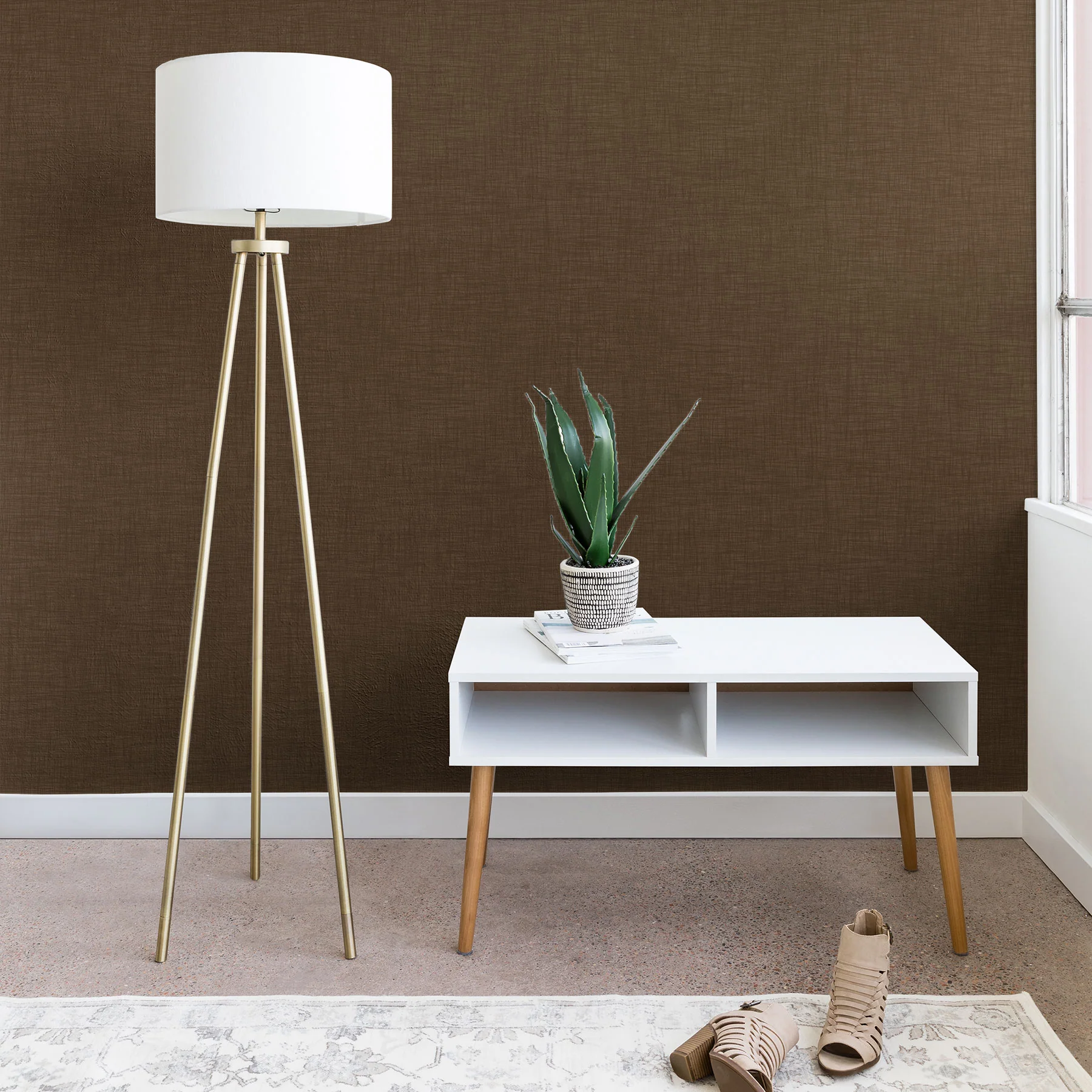Avenie Cozy Linen Effect In Coffee Wallpaper - Image 2