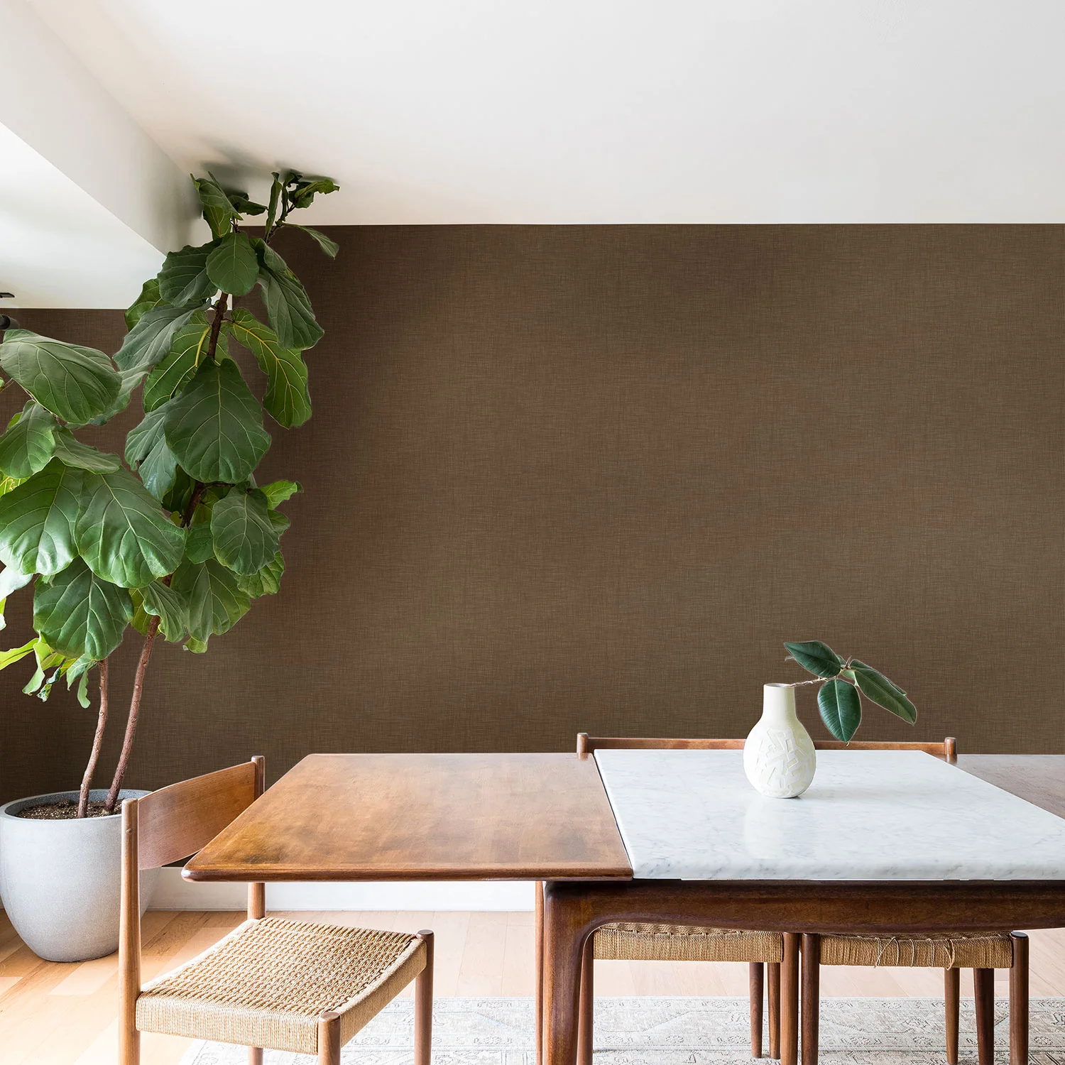 Avenie Cozy Linen Effect In Coffee Wallpaper - Image 3
