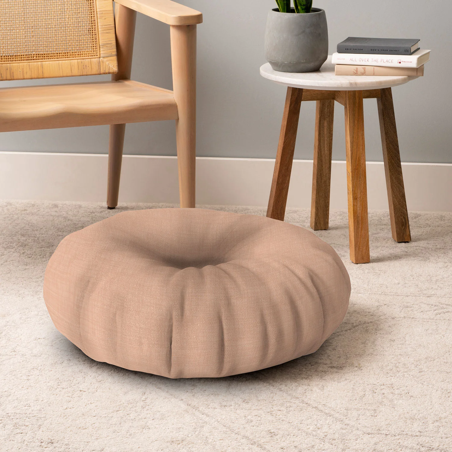Avenie Cozy Linen Effect In Cream Floor Pillow Round - Image 6