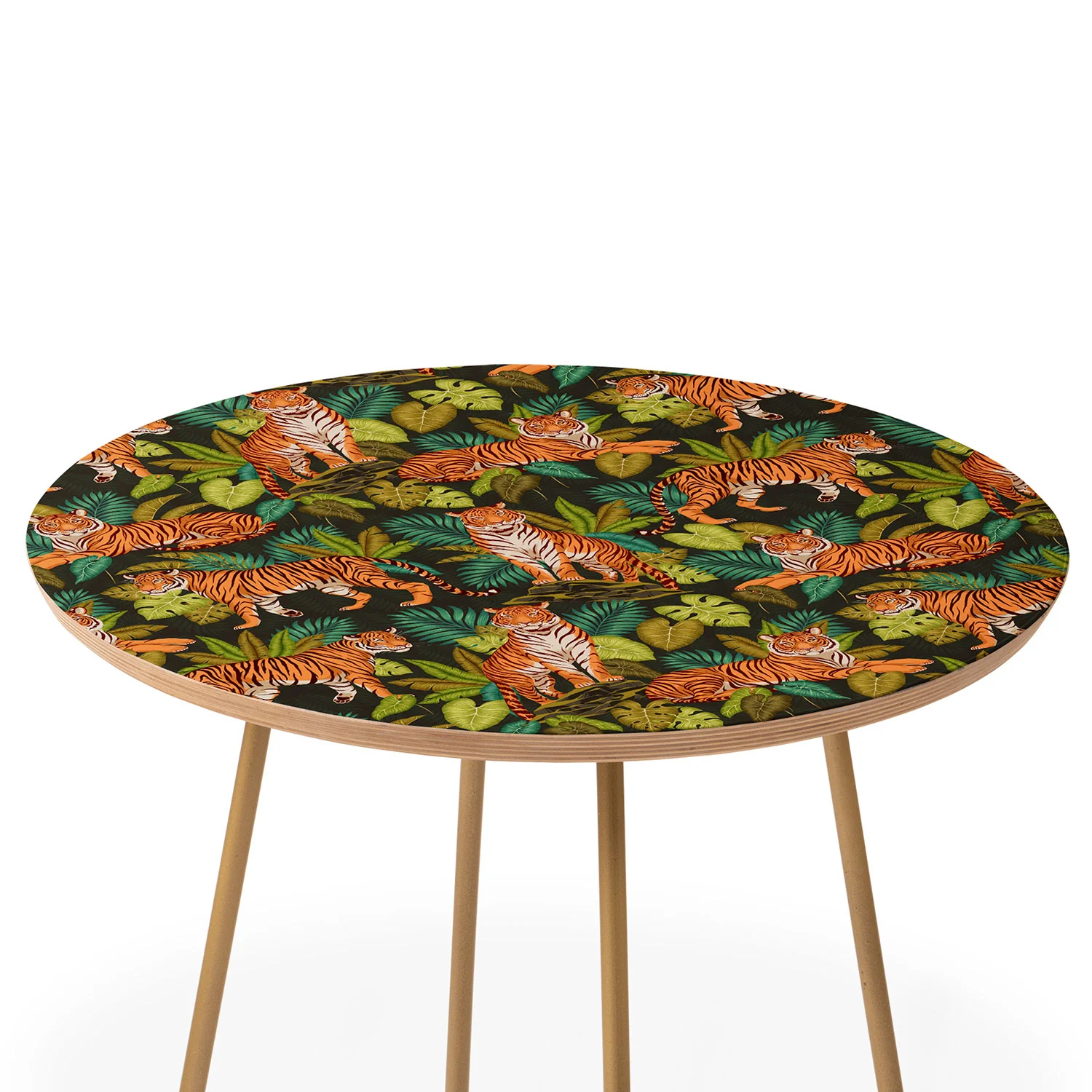 Avenie Jungle Tigers In Charcoal Round Side Table - Image 3