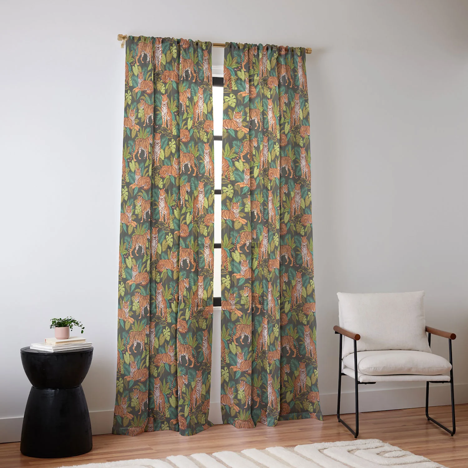 Avenie Jungle Tigers In Charcoal Sheer Non Repeat - Image 2