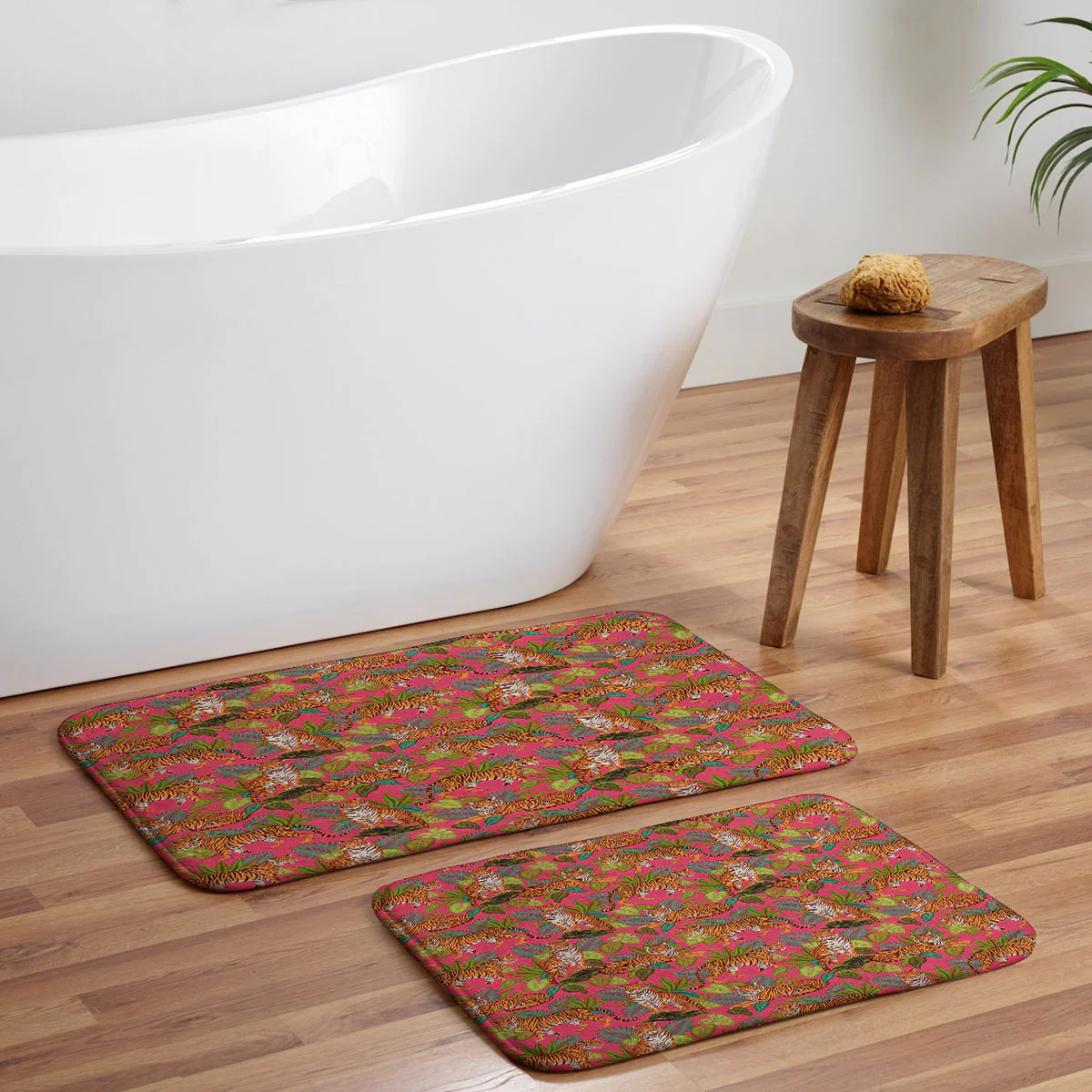 Avenie Jungle Tigers In Hot Pink Memory Foam Bath Mat - Image 5