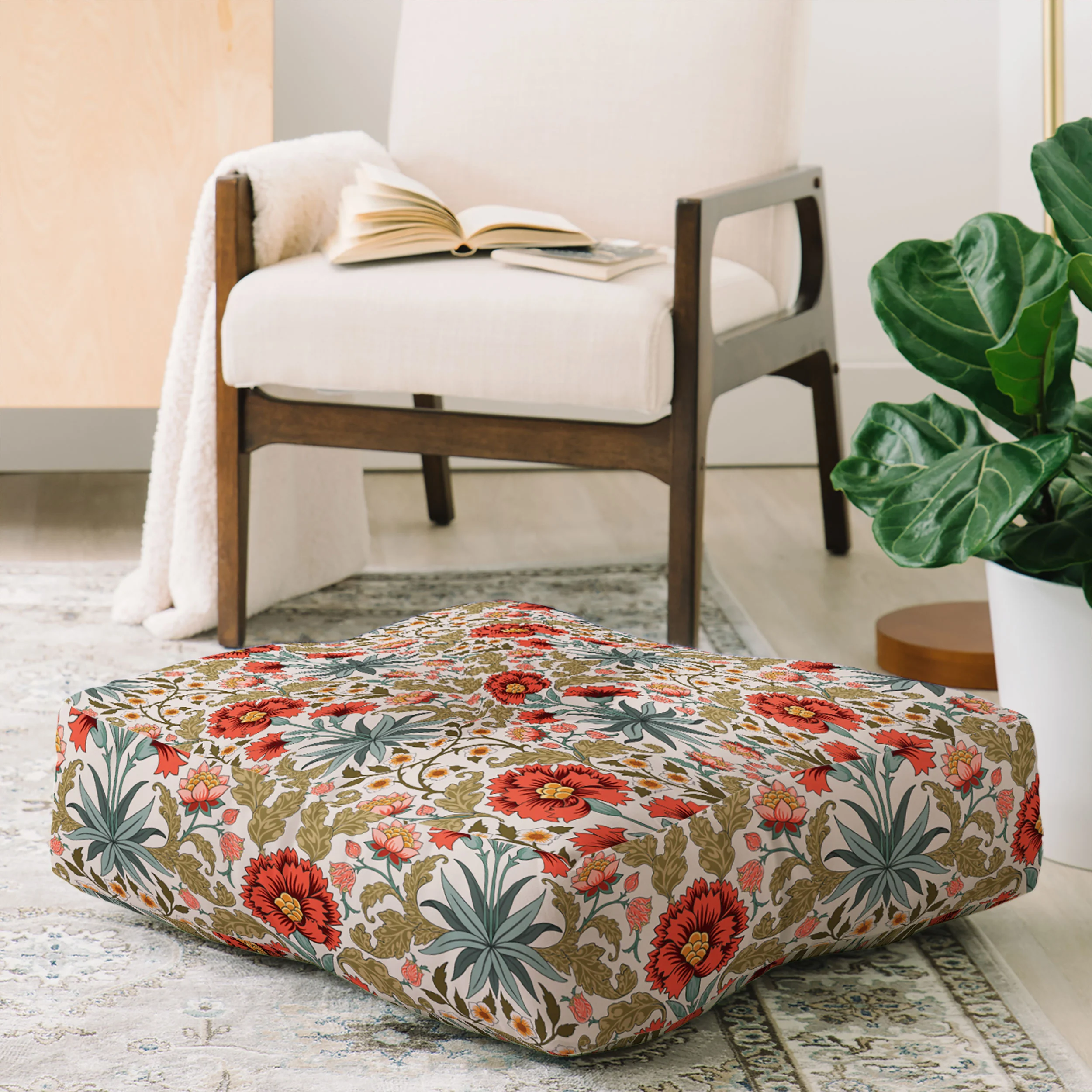 Avenie Morris Inspired Carnation I Floor Pillow Square - Image 2