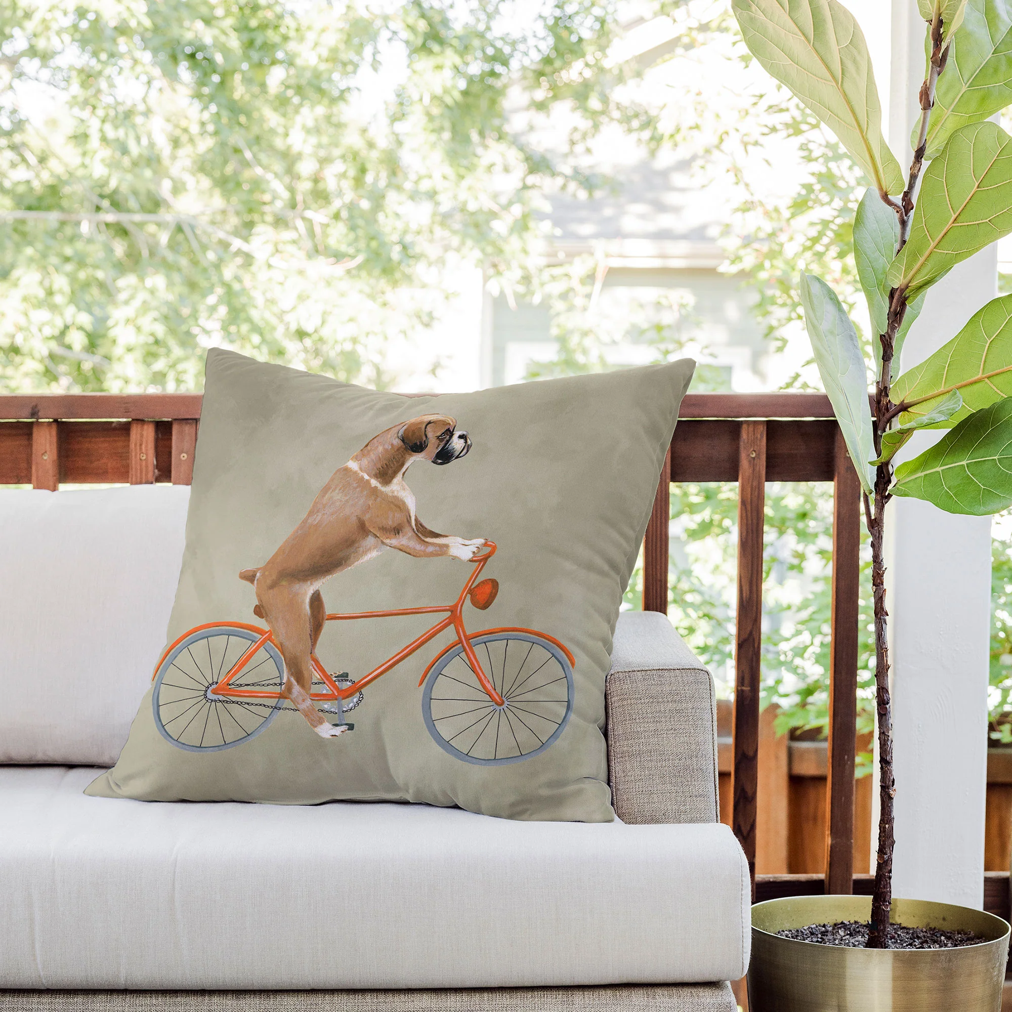 Coco de Paris Boxer on bicycle Outdoor Throw Pillow - Image 8