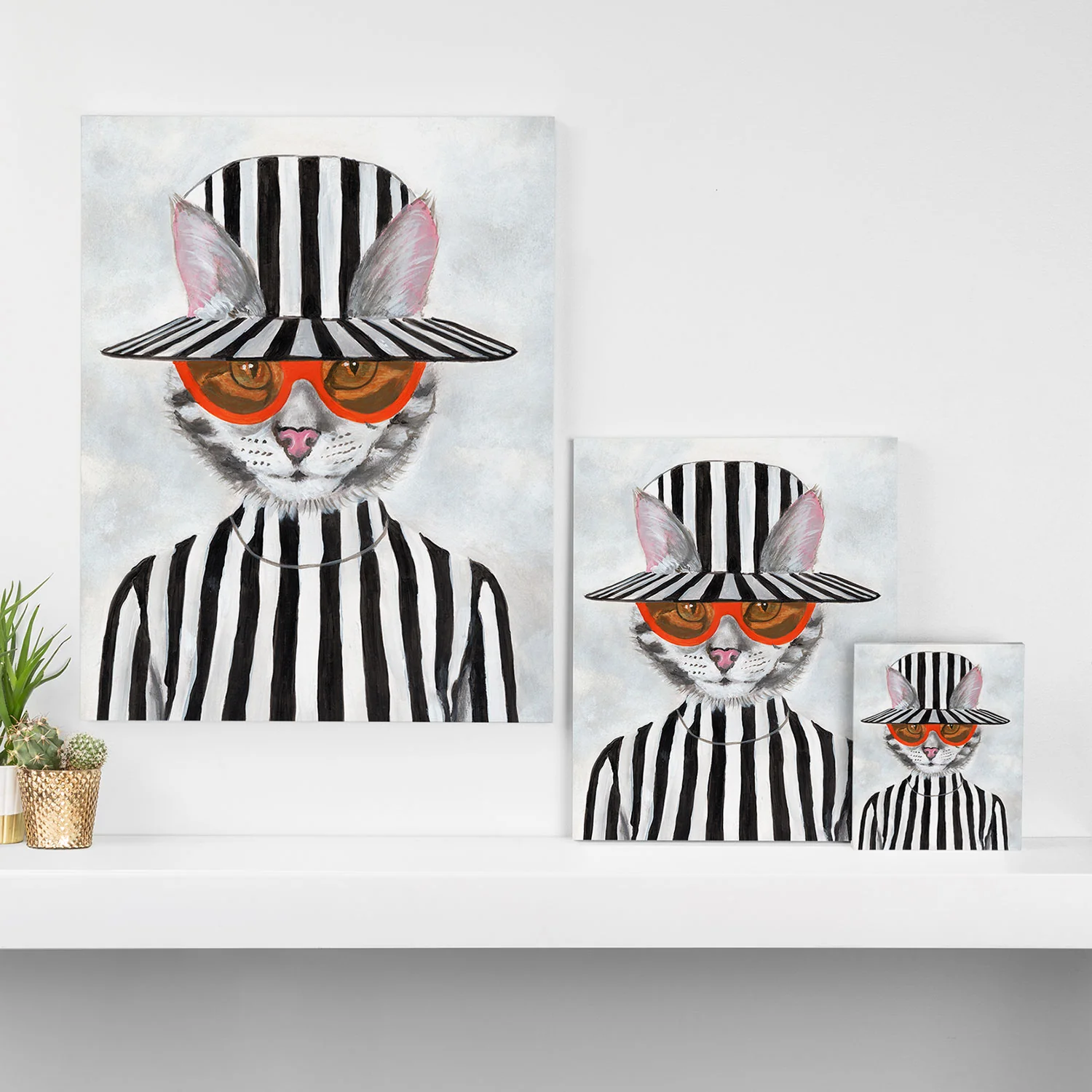 Coco de Paris Cat in stripy mood Art Canvas - Image 5