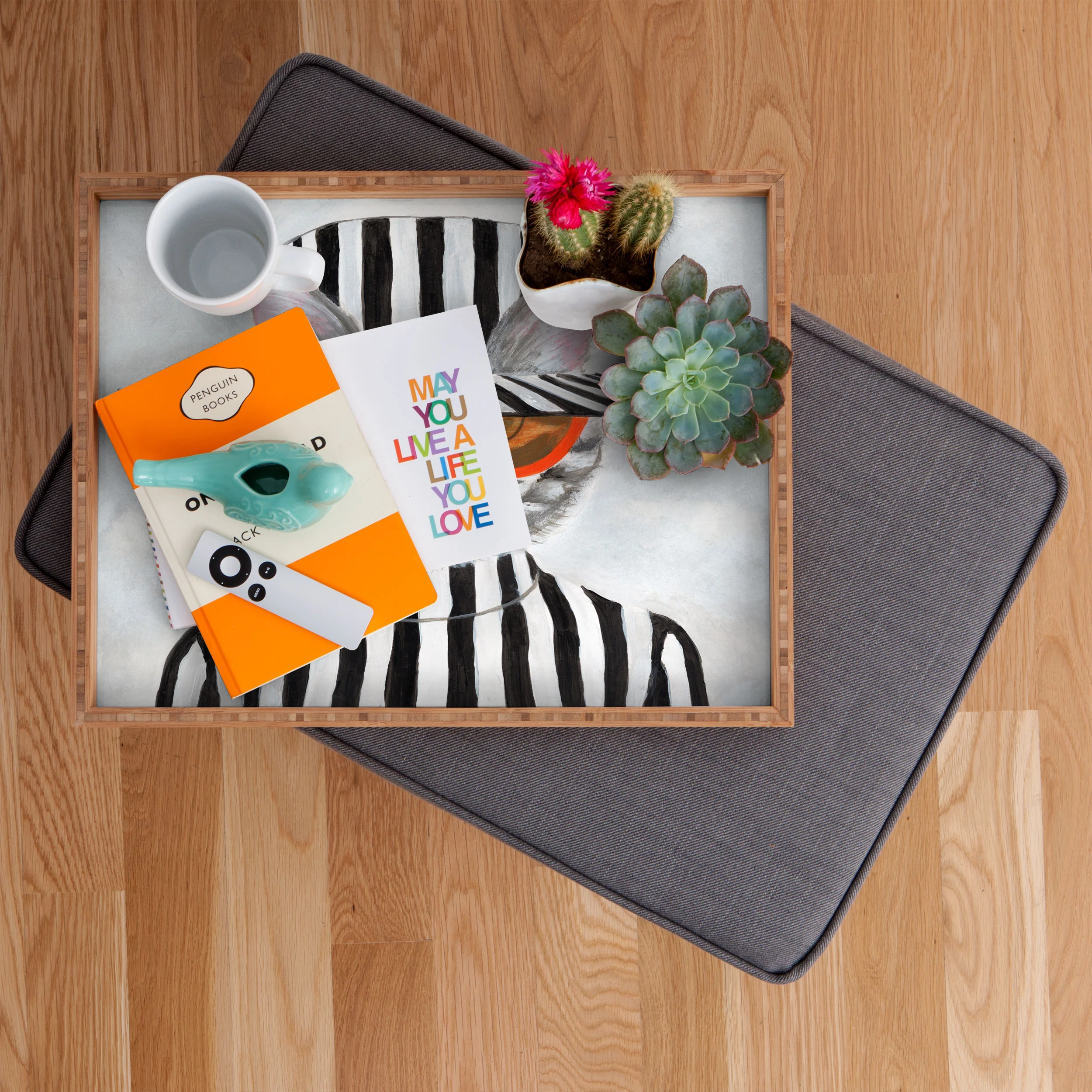 Coco de Paris Cat in stripy mood Rectangular Tray - Image 2