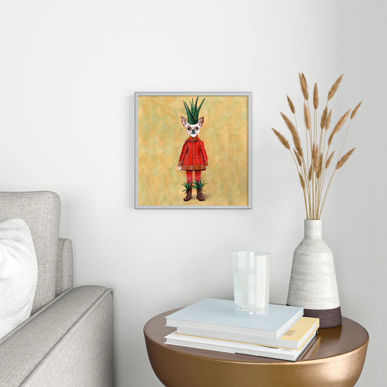 Coco de Paris Chihuahua Cactus Square Metal Framed Art Print - Image 6