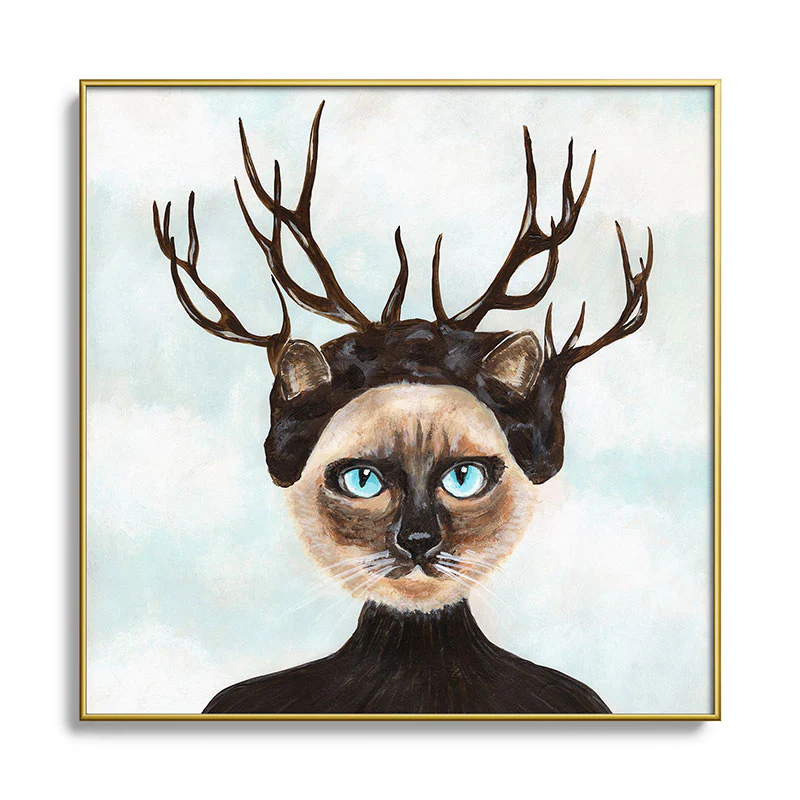 Coco de Paris Deer Cat Square Metal Framed Art Print - Image 13
