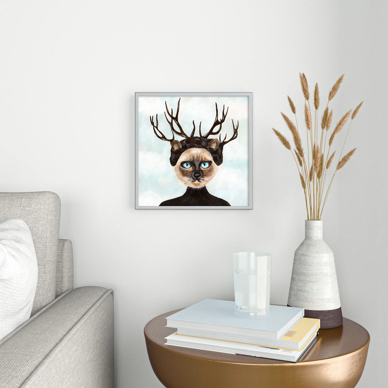 Coco de Paris Deer Cat Square Metal Framed Art Print - Image 6
