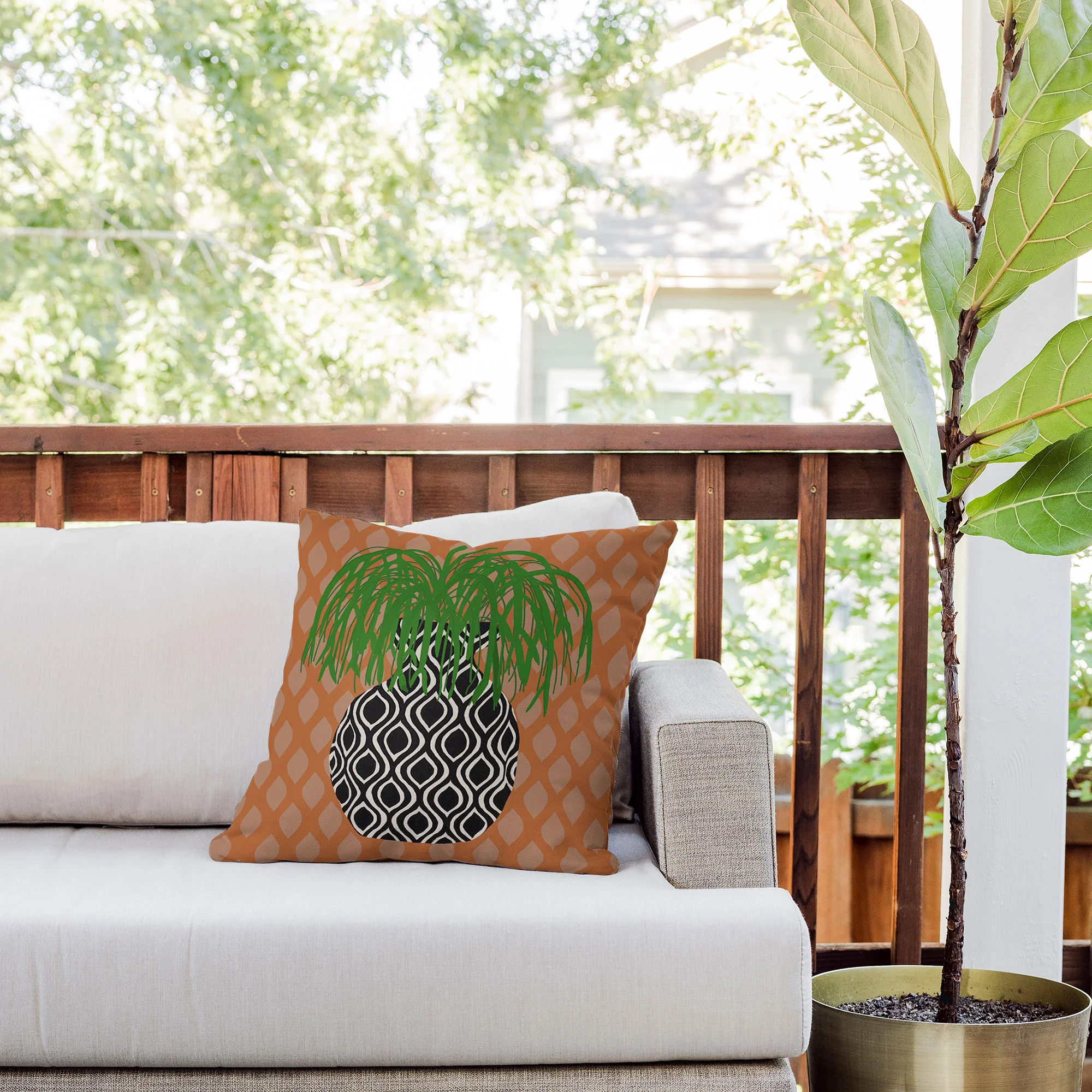 Coco de Paris Green plant retro style 3 Outdoor Throw Pillow - Image 6