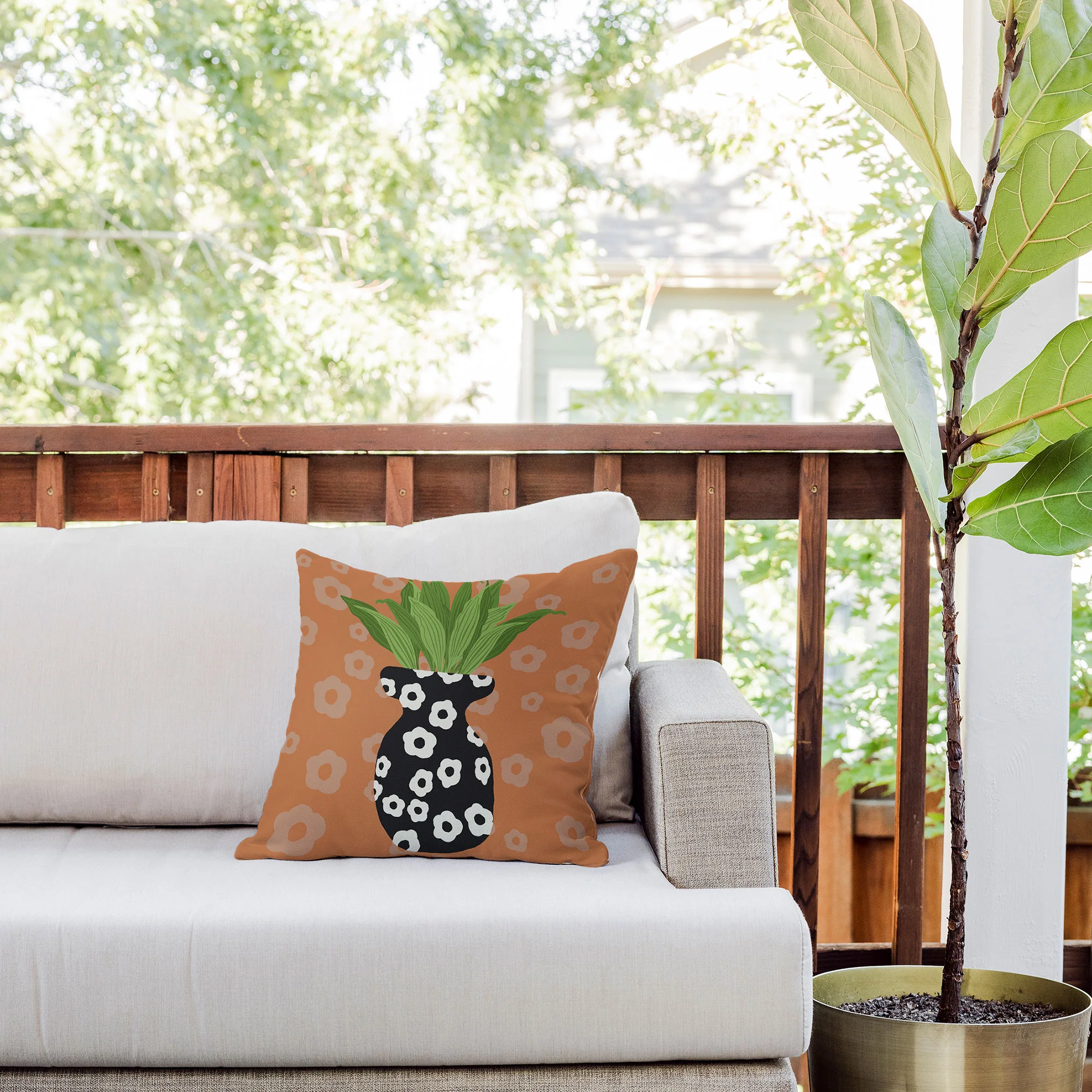Coco de Paris Green plant retro style 5 Outdoor Throw Pillow - Image 5