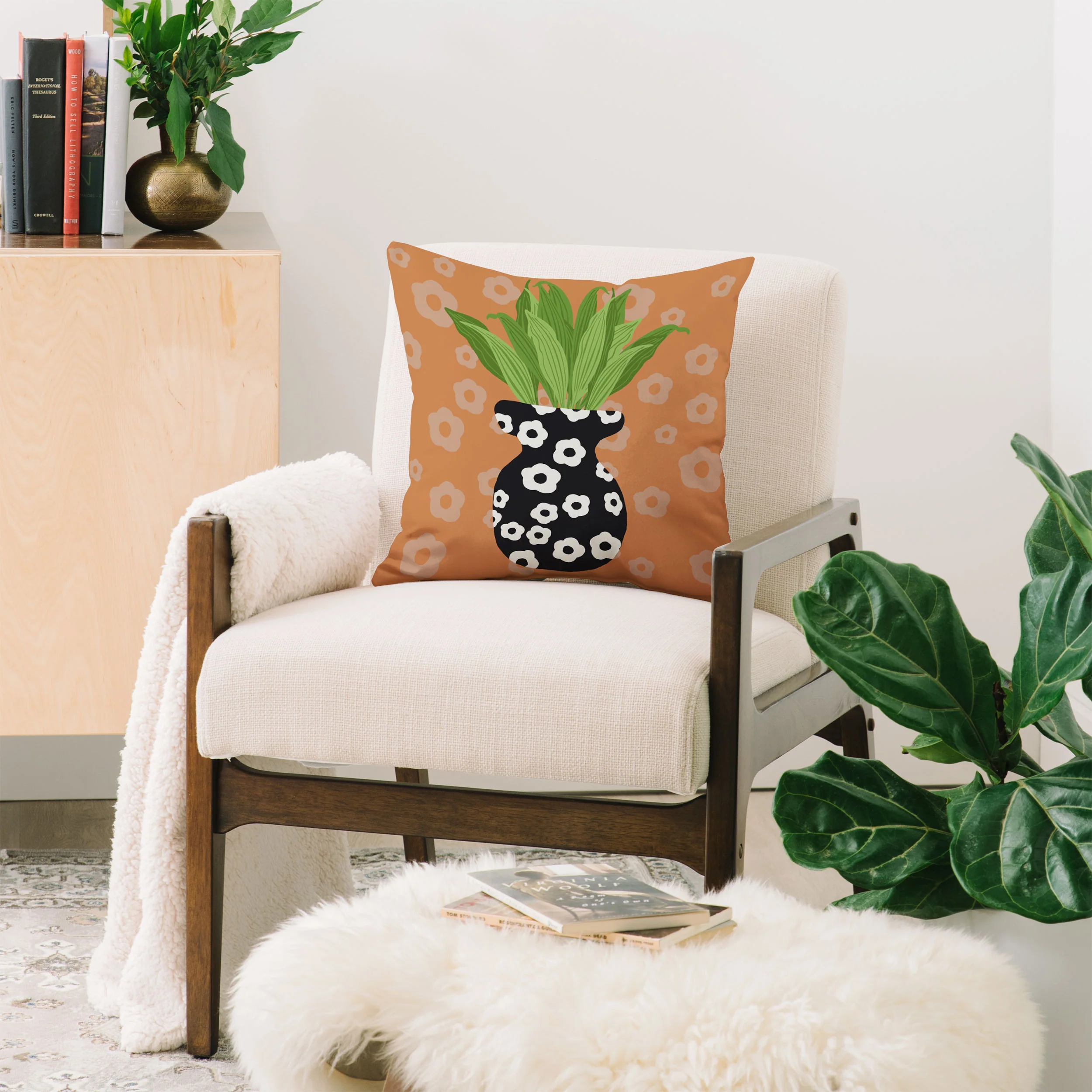 Coco de Paris Green plant retro style 5 Throw Pillow - Image 2