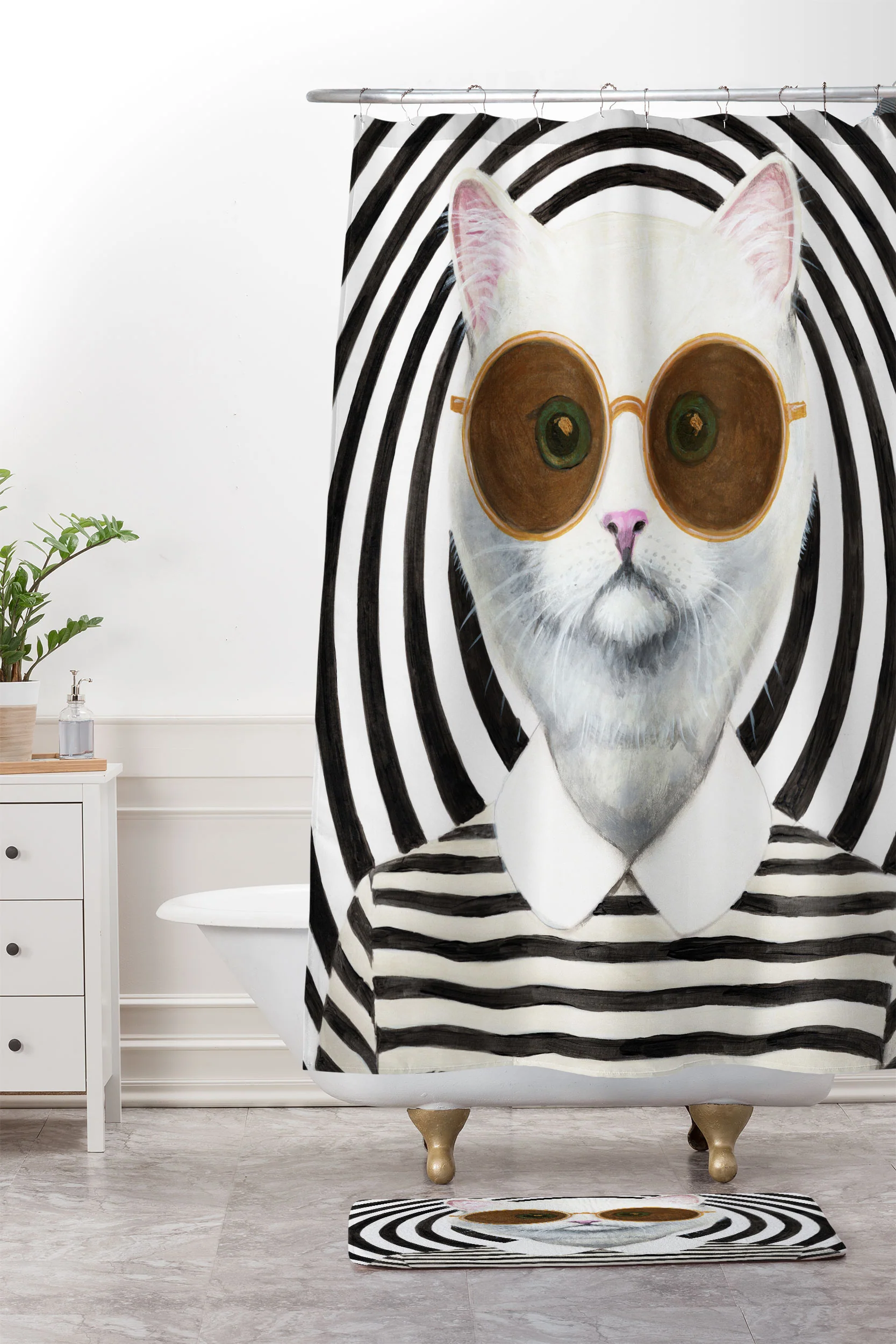 Coco de Paris Stripy Cat Shower Curtain And Mat