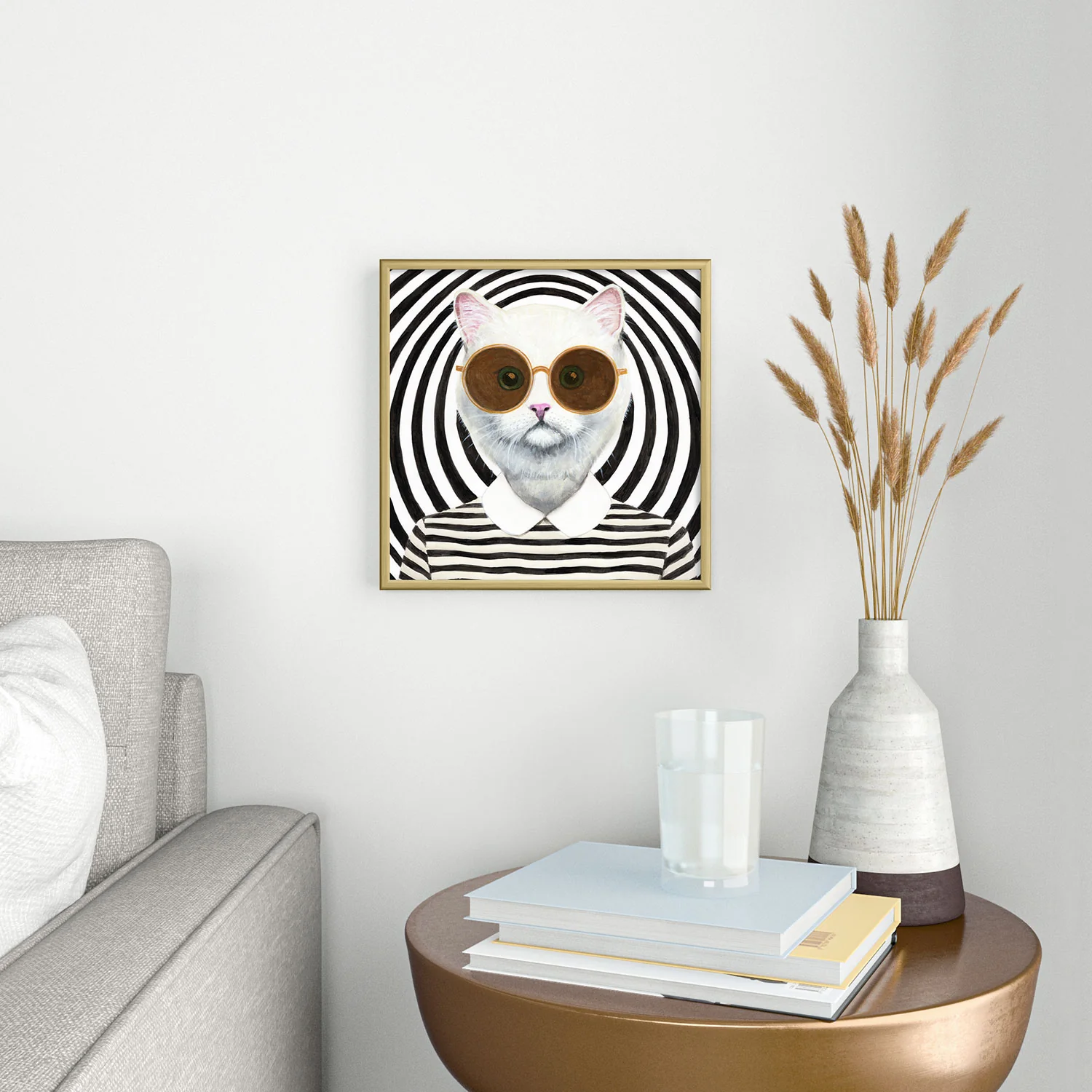 Coco de Paris Stripy Cat Square Metal Framed Art Print - Image 2