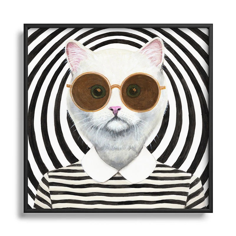 Coco de Paris Stripy Cat Square Metal Framed Art Print - Image 9