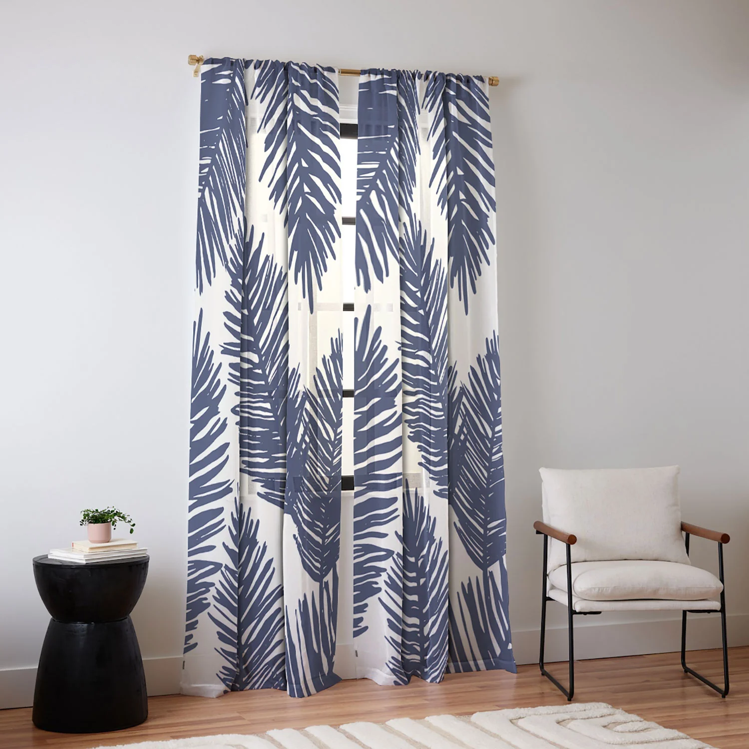 Cocoon Design Tropical blue palms Sheer Non Repeat - Image 2