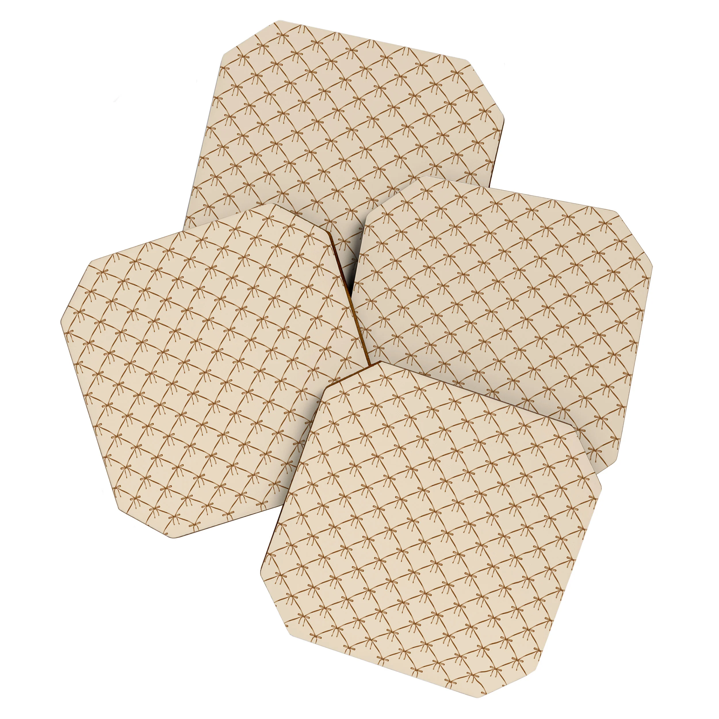 Colour Poems Bows and Ribbons Beige Coaster Set
