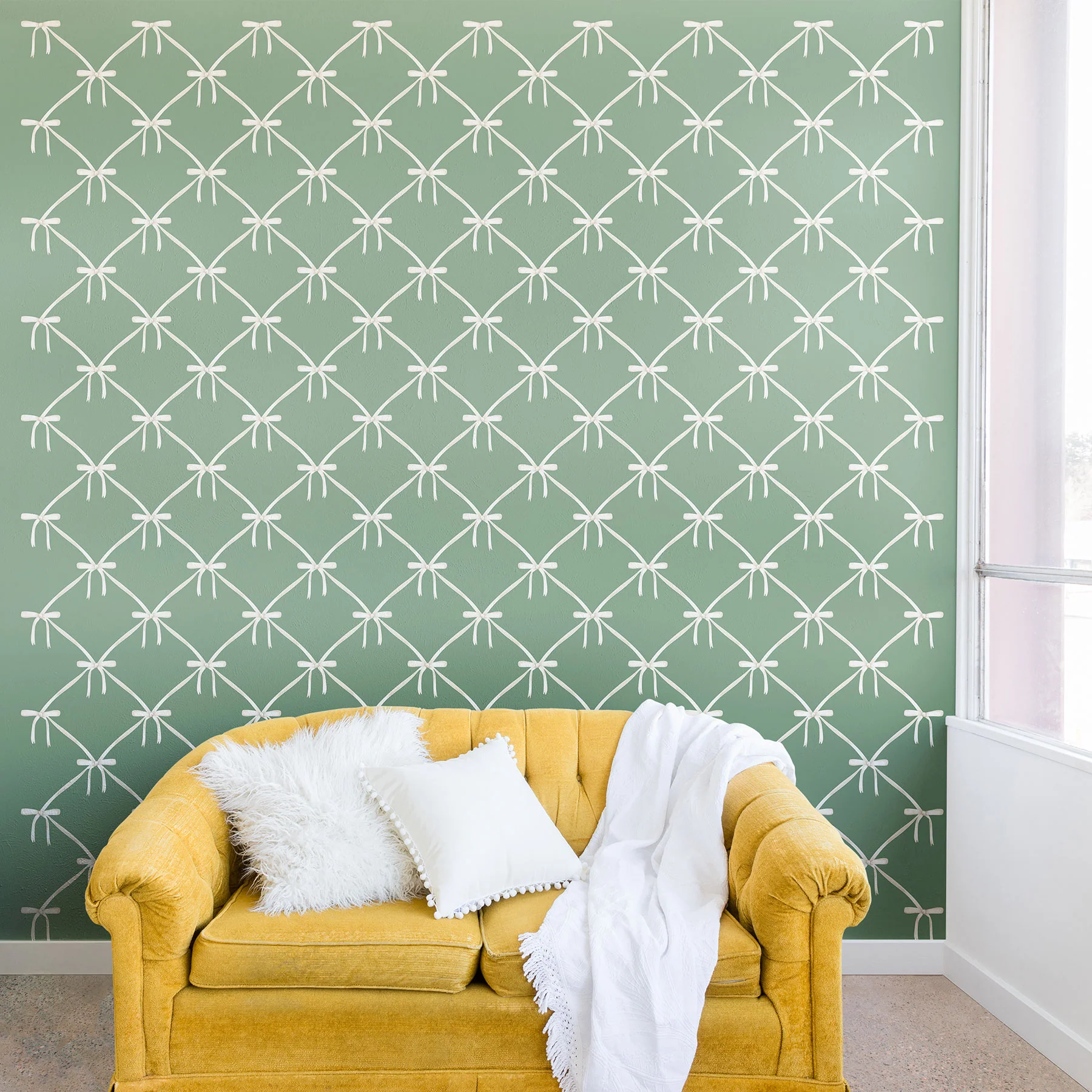 Colour Poems Bows and Ribbons Green Wall Mural - Image 3