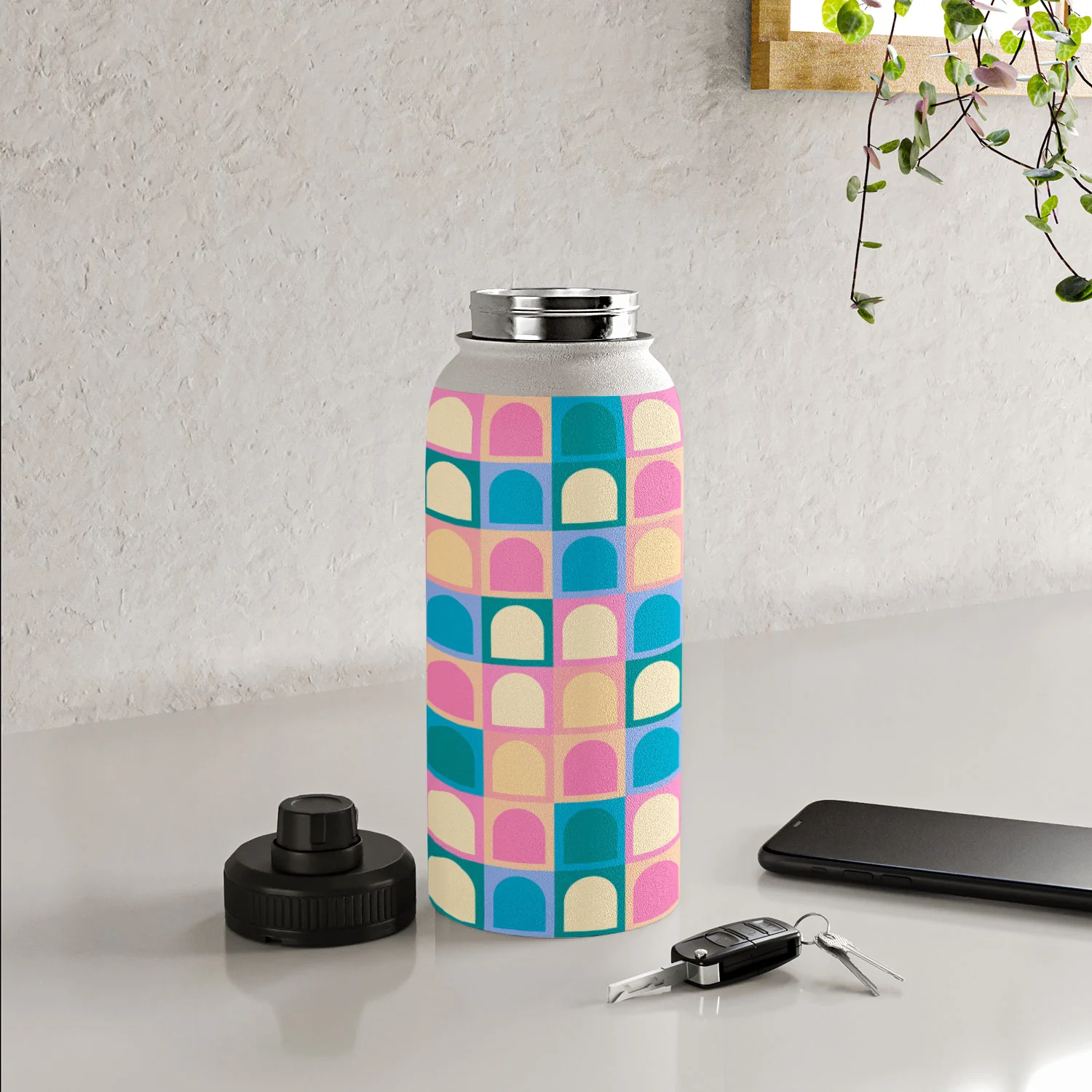 Colour Poems Checker Arches I Pastel Tones Water Bottle - Image 28