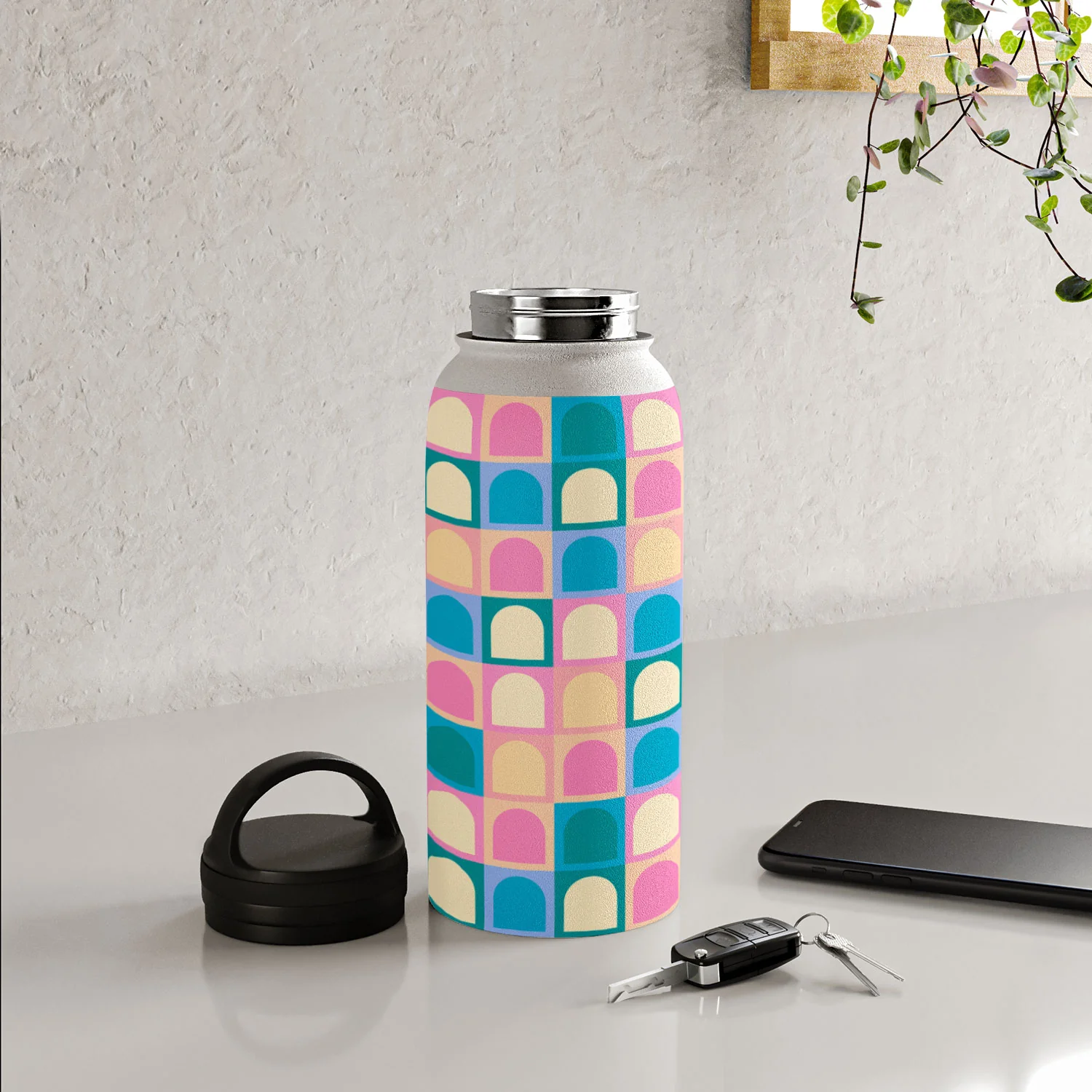 Colour Poems Checker Arches I Pastel Tones Water Bottle - Image 36
