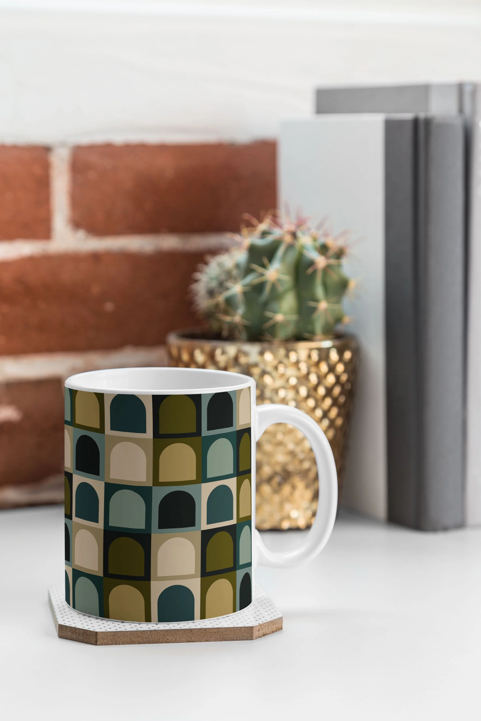 Colour Poems Checker Arches II Earthy Tones Coffee Mug - Image 3