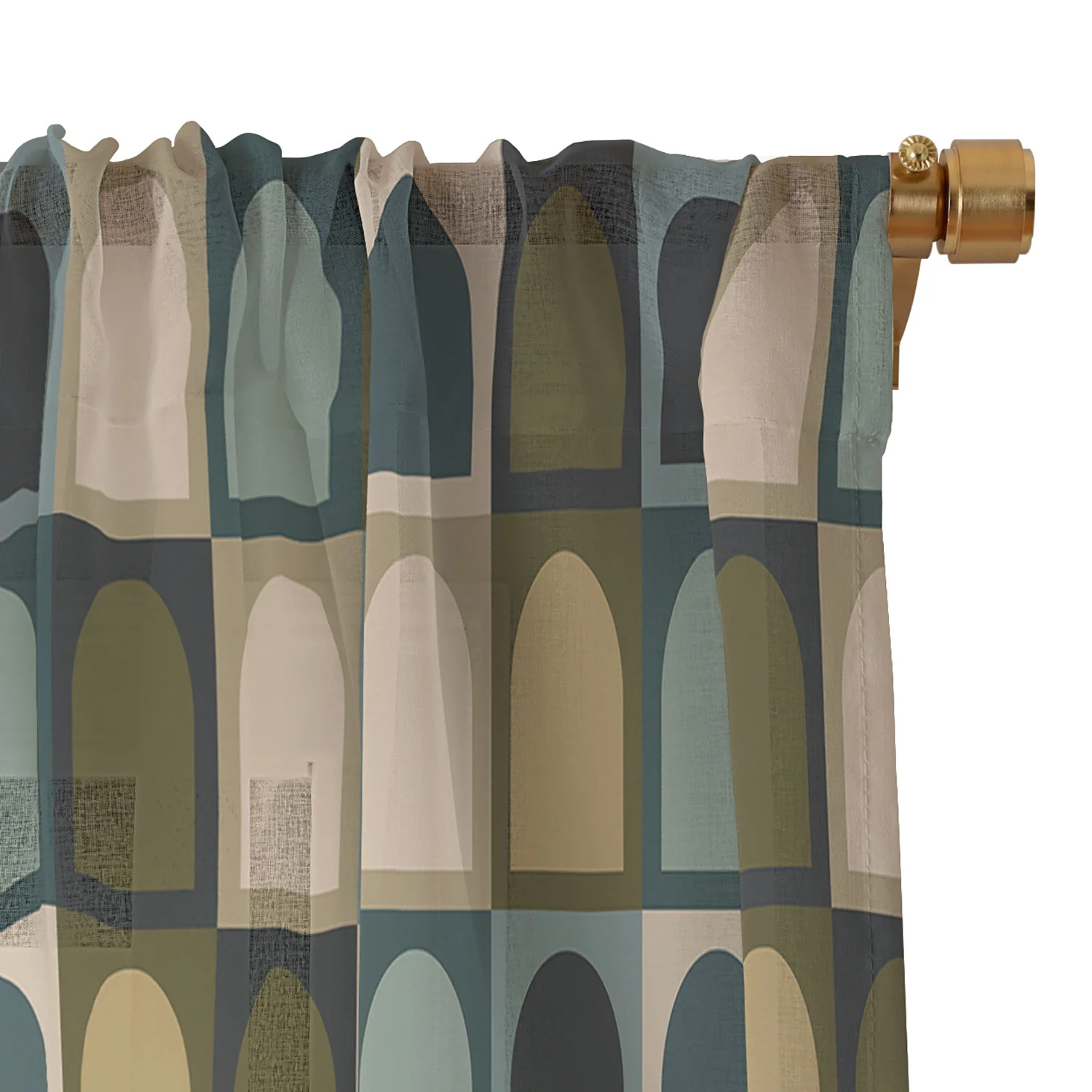 Colour Poems Checker Arches II Earthy Tones Sheer Window Curtain - Image 3