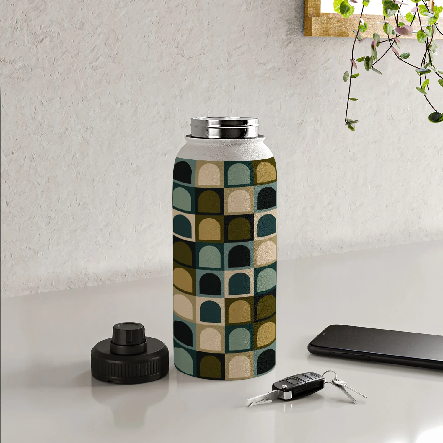 Colour Poems Checker Arches II Earthy Tones Water Bottle - Image 28