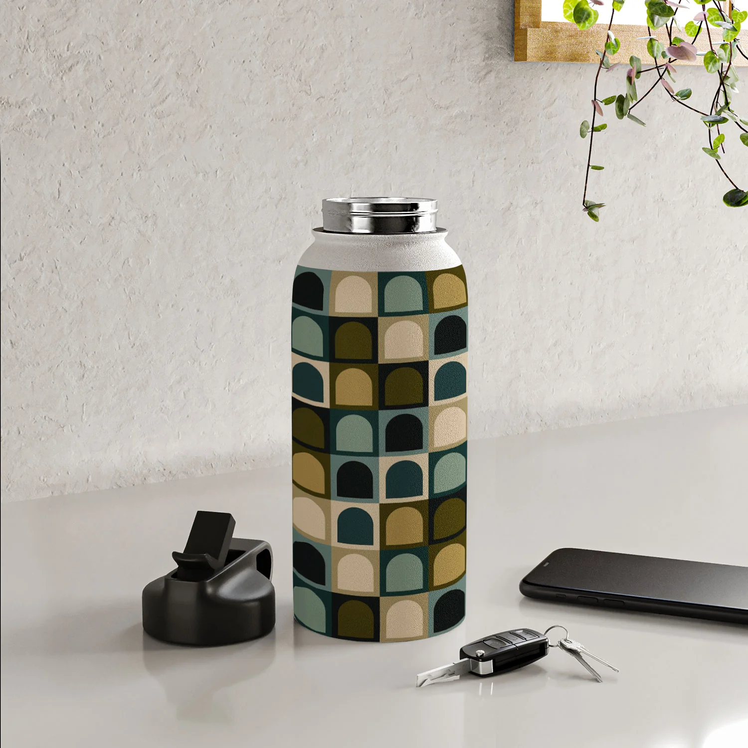 Colour Poems Checker Arches II Earthy Tones Water Bottle - Image 32