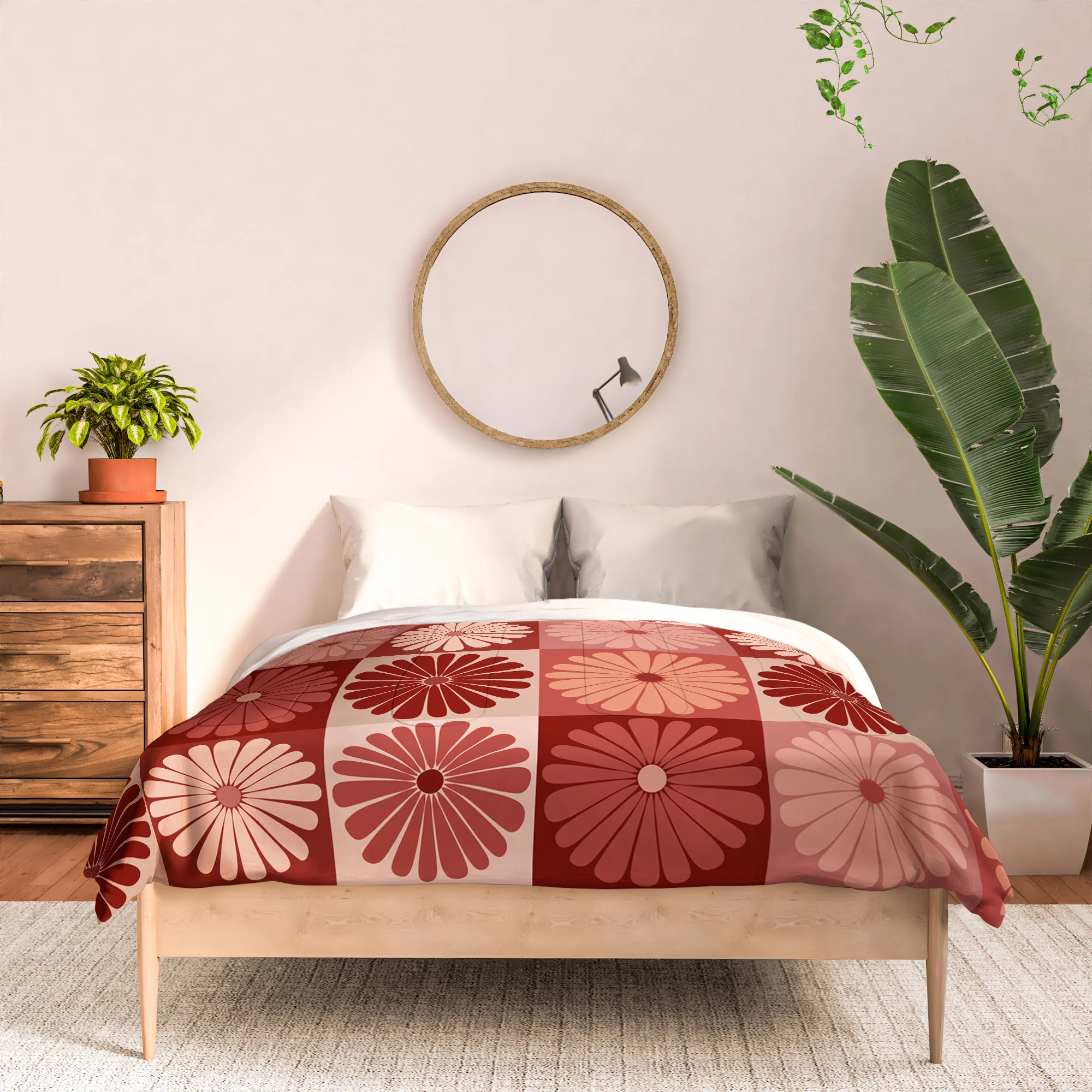 Colour Poems Checker Daisies I Red Pink Comforter - Image 12