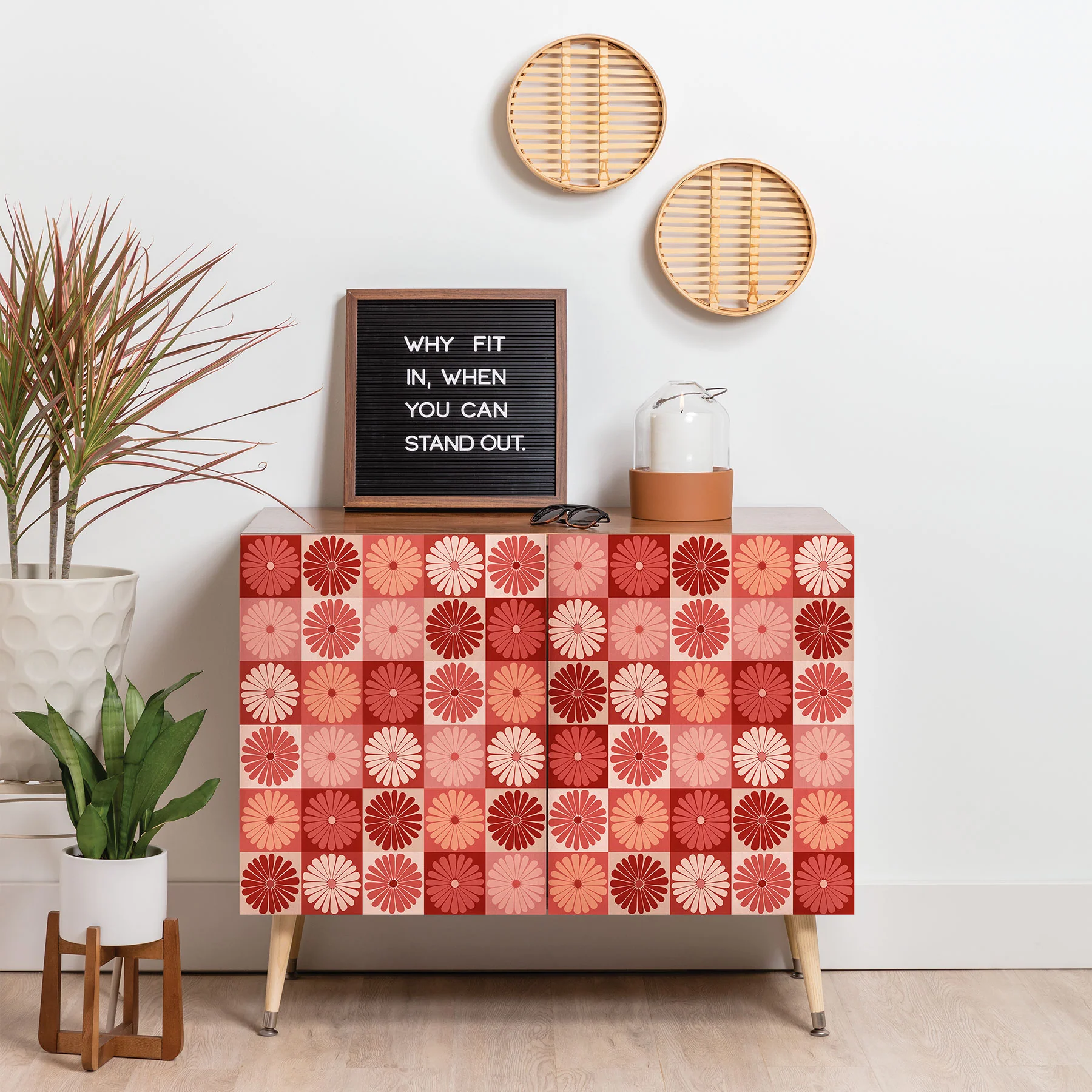 Colour Poems Checker Daisies I Red Pink Credenza - Image 15