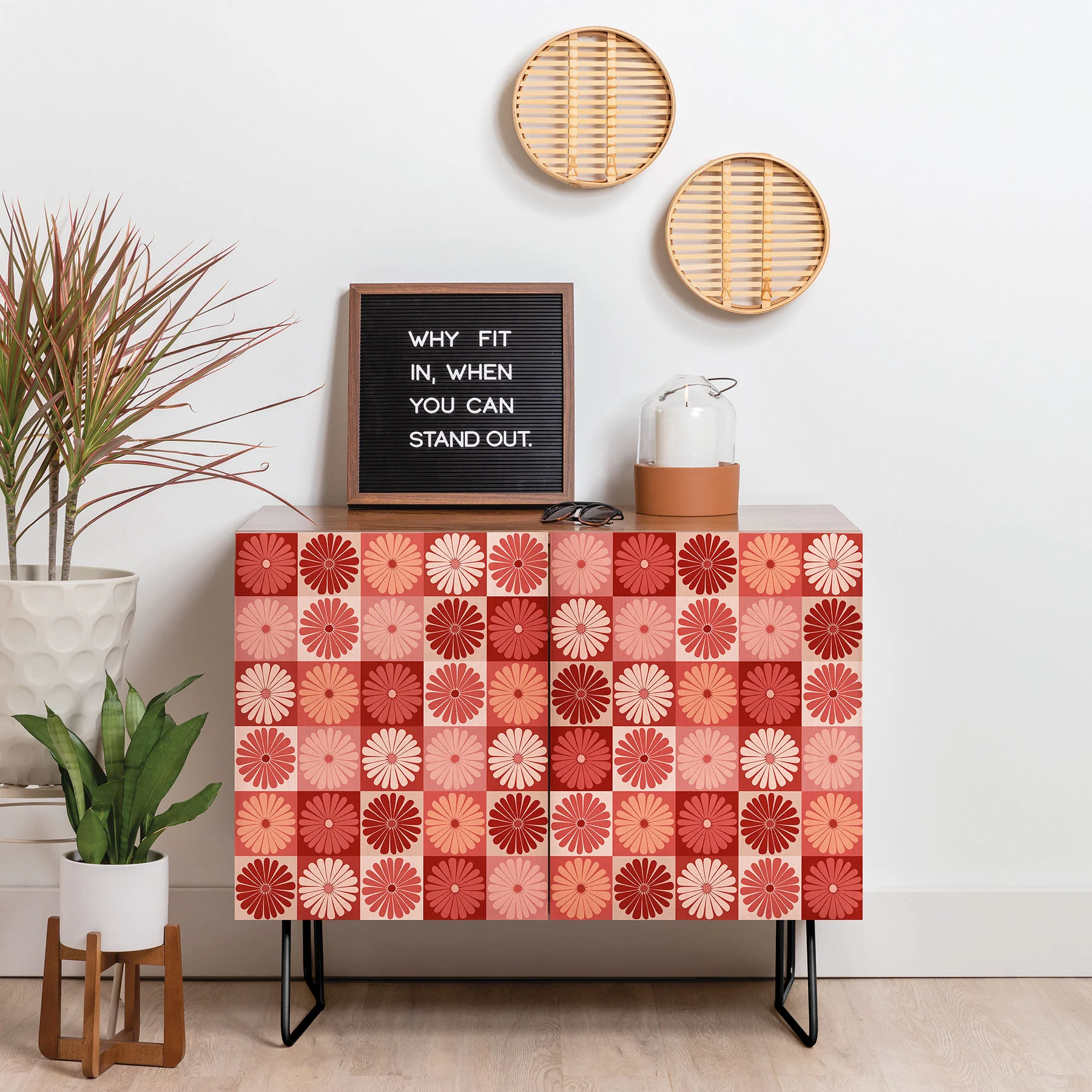 Colour Poems Checker Daisies I Red Pink Credenza - Image 6