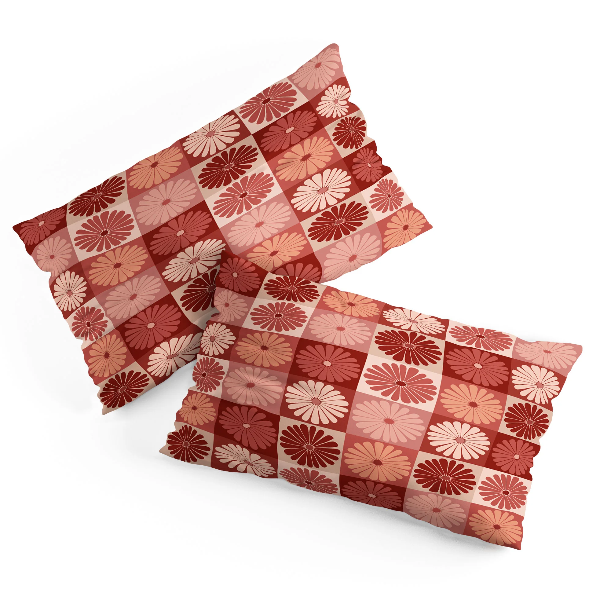 Colour Poems Checker Daisies I Red Pink Pillow Shams - Image 4