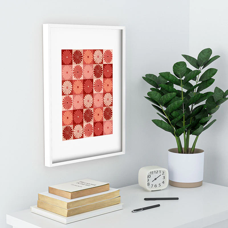 Colour Poems Checker Daisies I Red Pink Recessed Framing Rectangle - Image 20