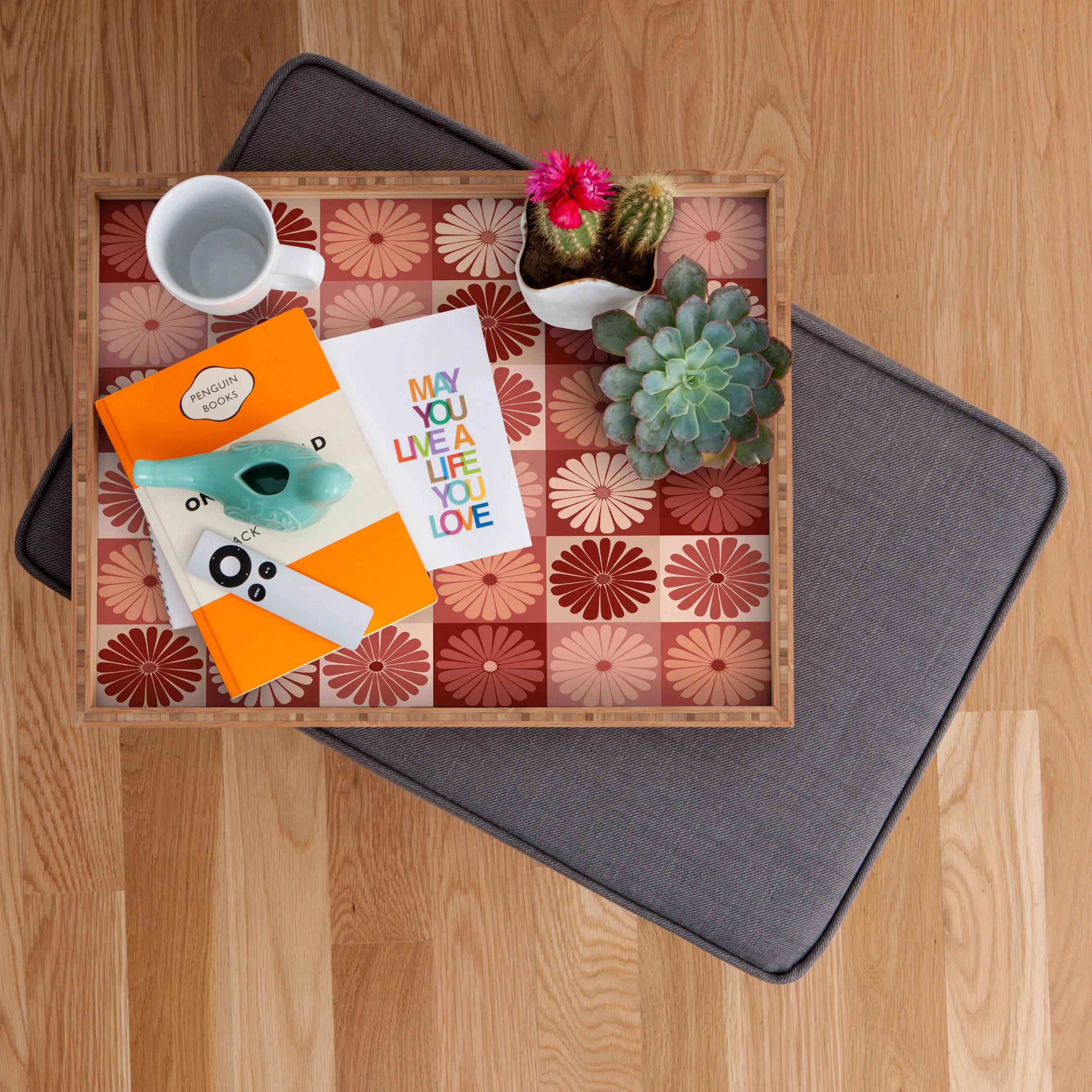 Colour Poems Checker Daisies I Red Pink Rectangular Tray - Image 2