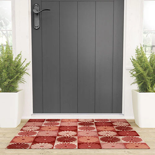 Colour Poems Checker Daisies I Red Pink Welcome Mat - Image 4