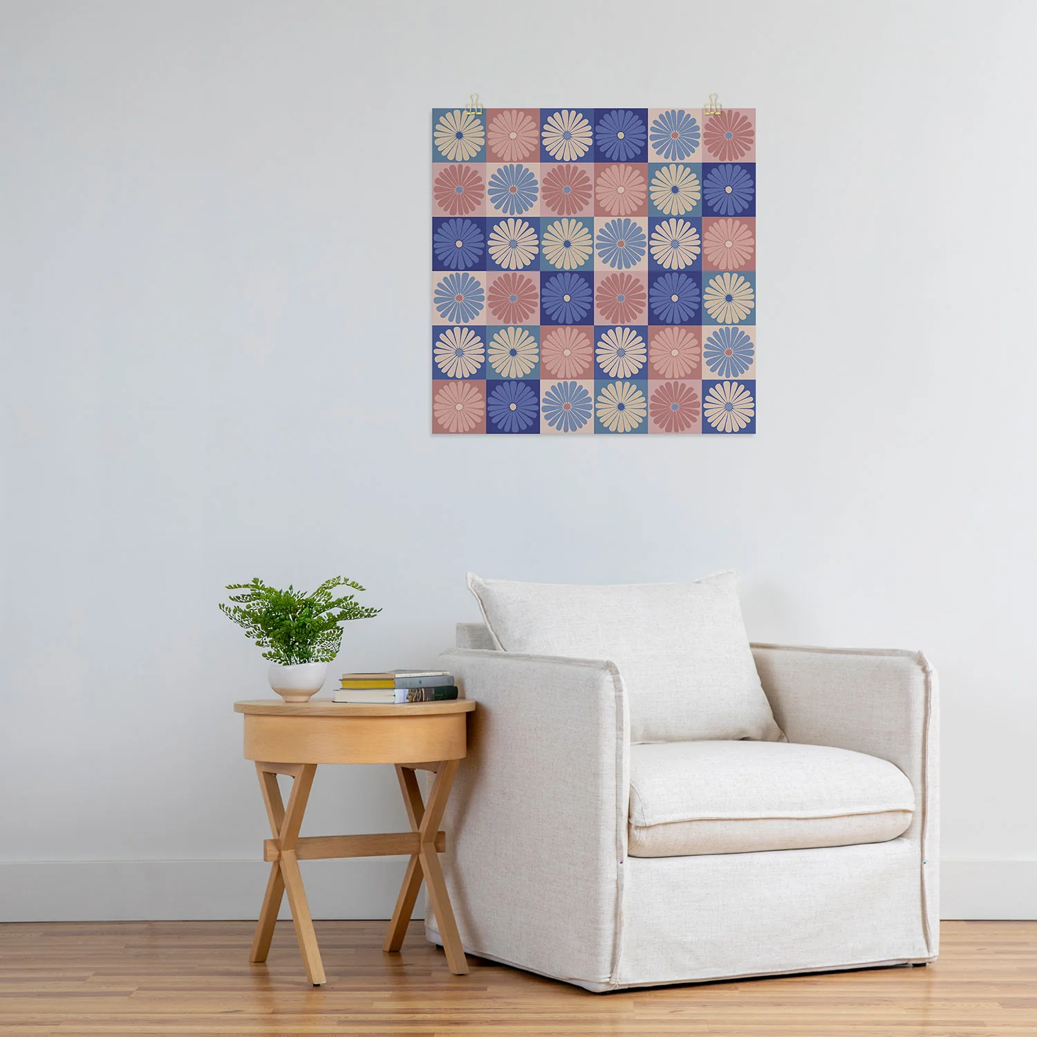 Colour Poems Checker Daisies II Blue Pink Art Print - Image 21