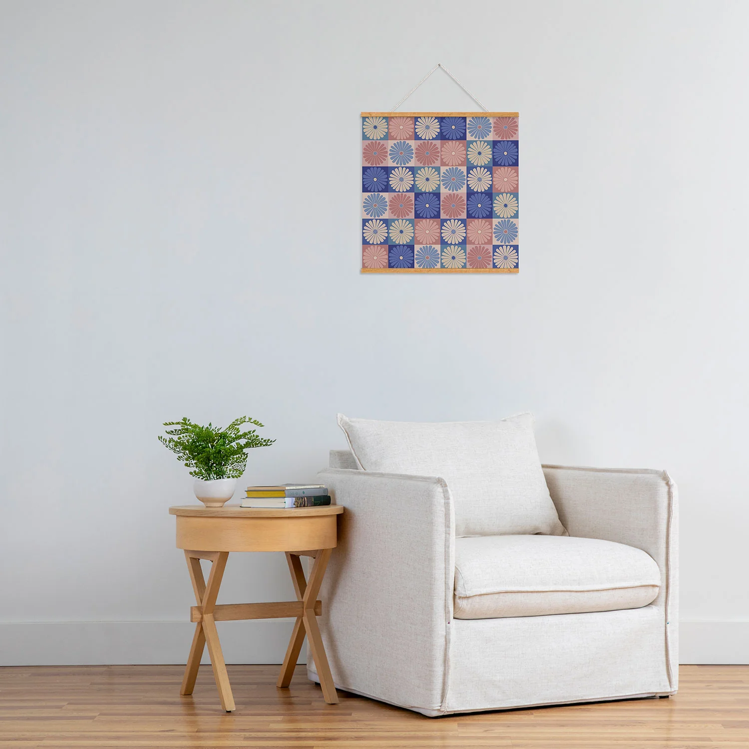 Colour Poems Checker Daisies II Blue Pink Art Print - Image 45