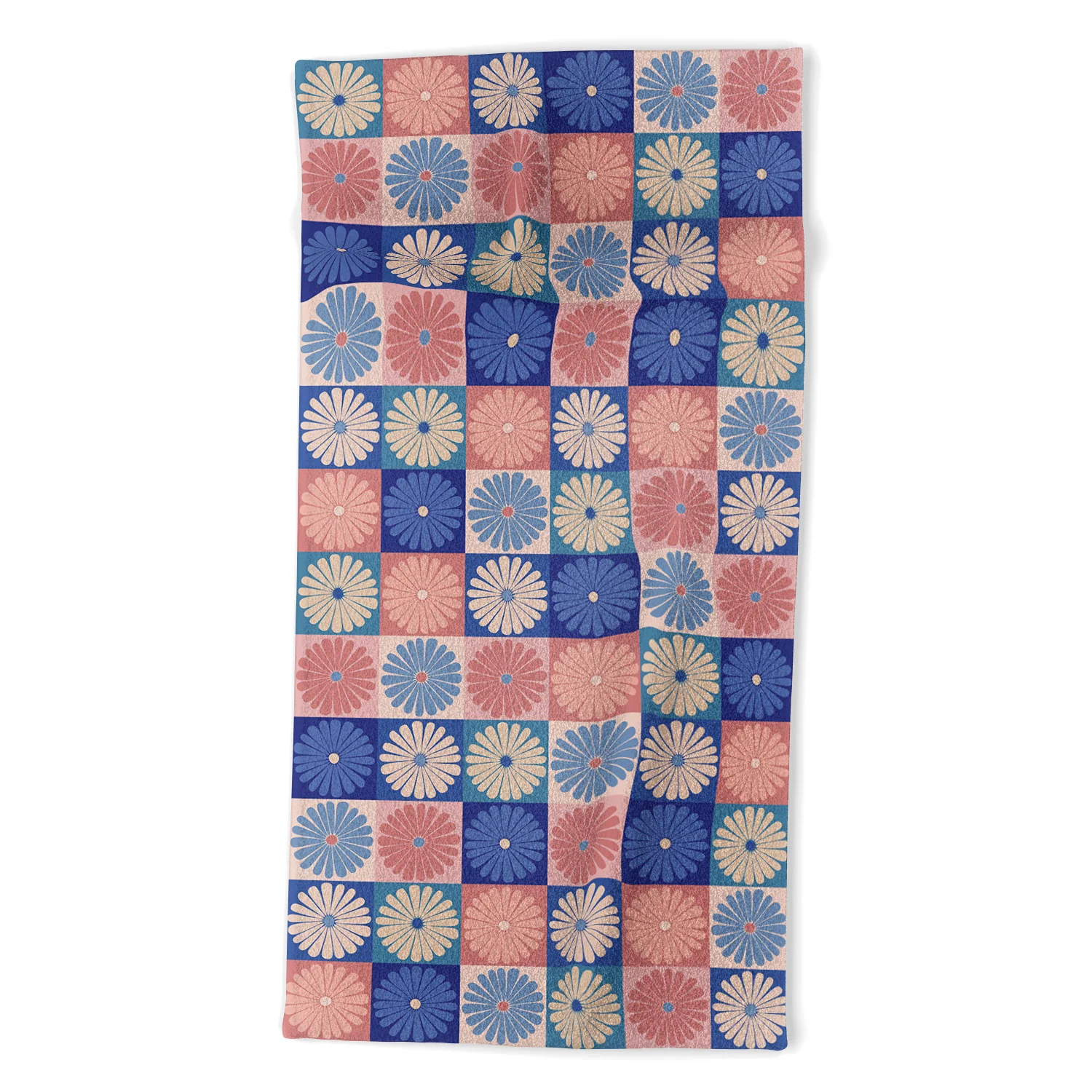Colour Poems Checker Daisies II Blue Pink Beach Towel - Image 2