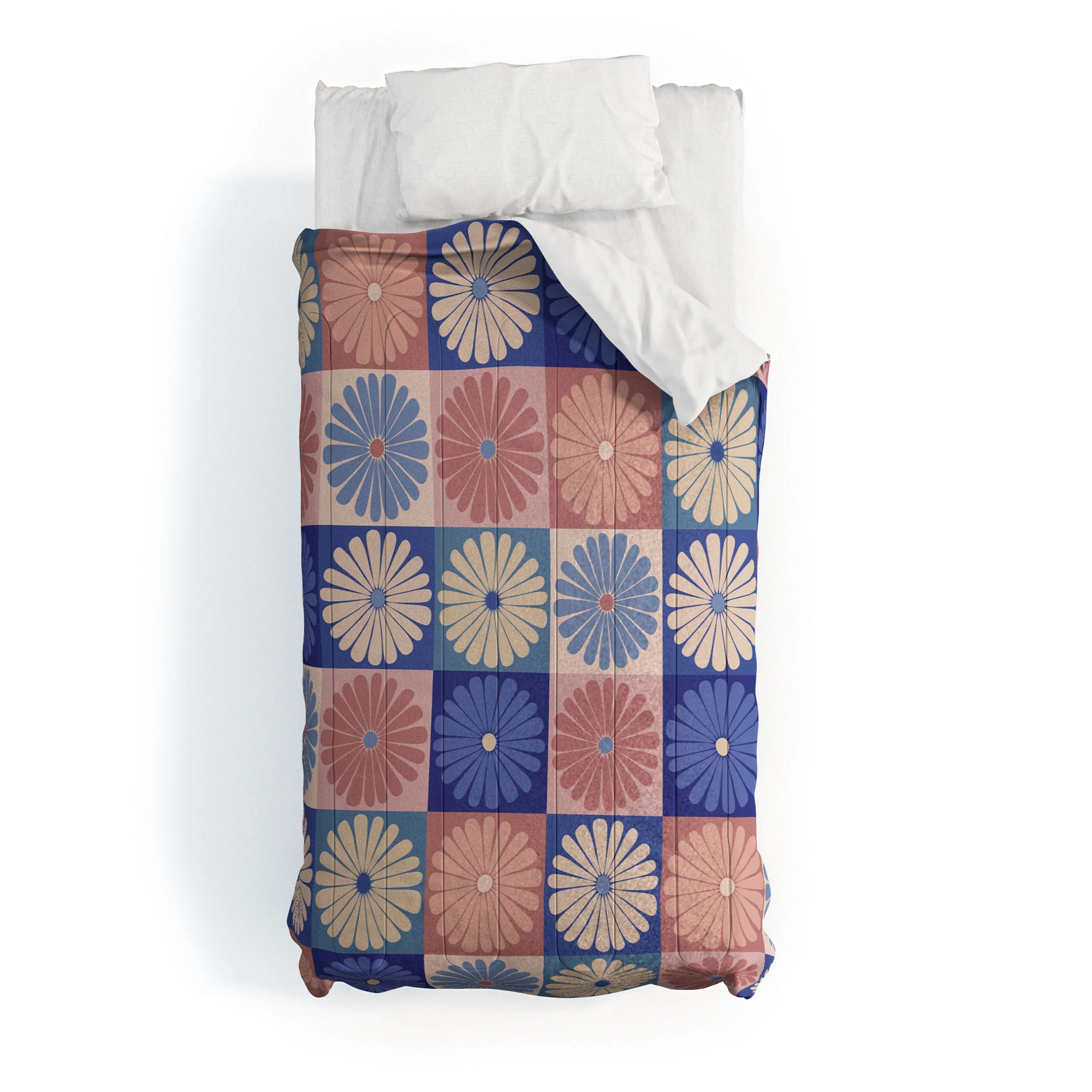 Colour Poems Checker Daisies II Blue Pink Comforter - Image 4
