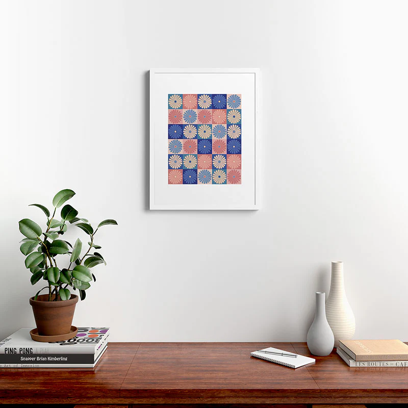 Colour Poems Checker Daisies II Blue Pink Framed Art Print - Image 46