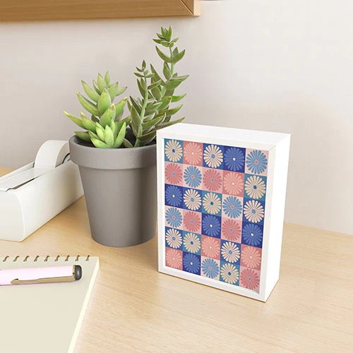 Colour Poems Checker Daisies II Blue Pink Framed Mini Art Print - Image 5